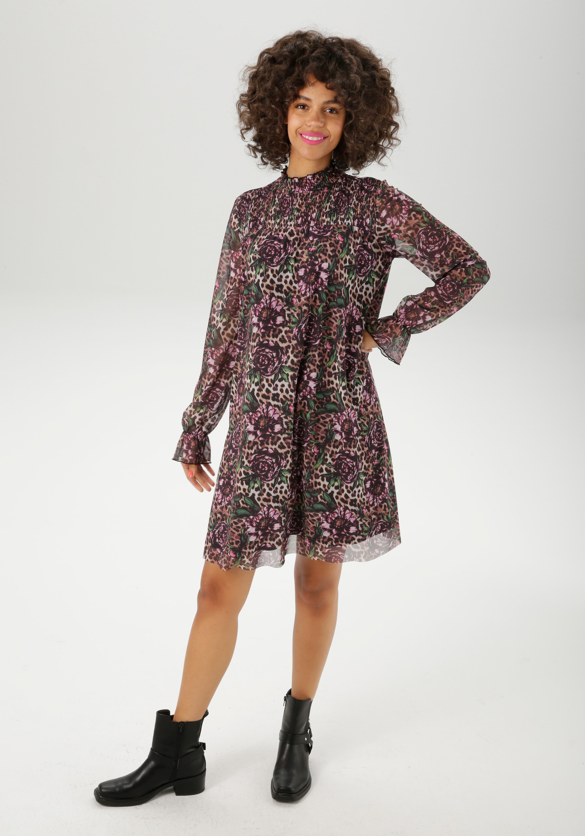 Aniston CASUAL Blusenkleid, mit fantasievollem Leo- und Blumenmuster bedruc günstig online kaufen