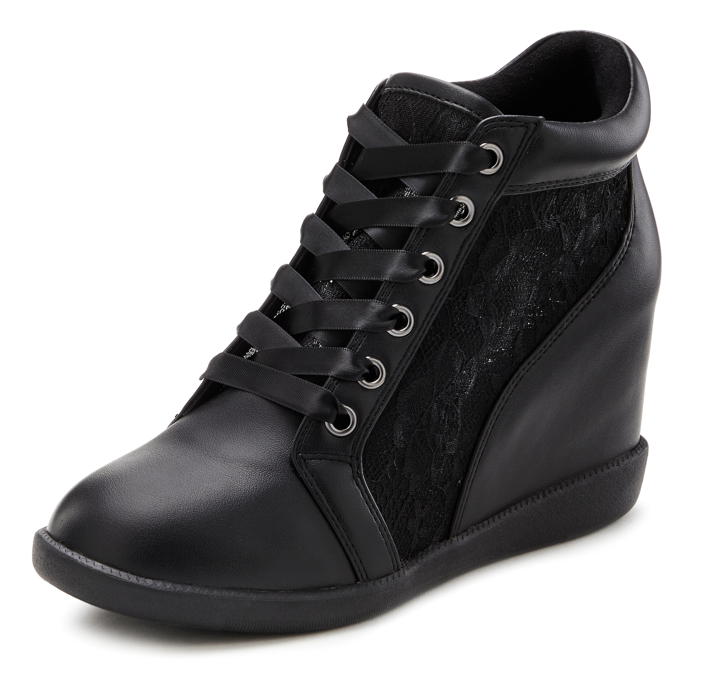 LASCANA Sneaker »Stiefelette,«, Freizeitschuh, Halbschuh mit innenliegendem Keilabsatz, Spitzendetails