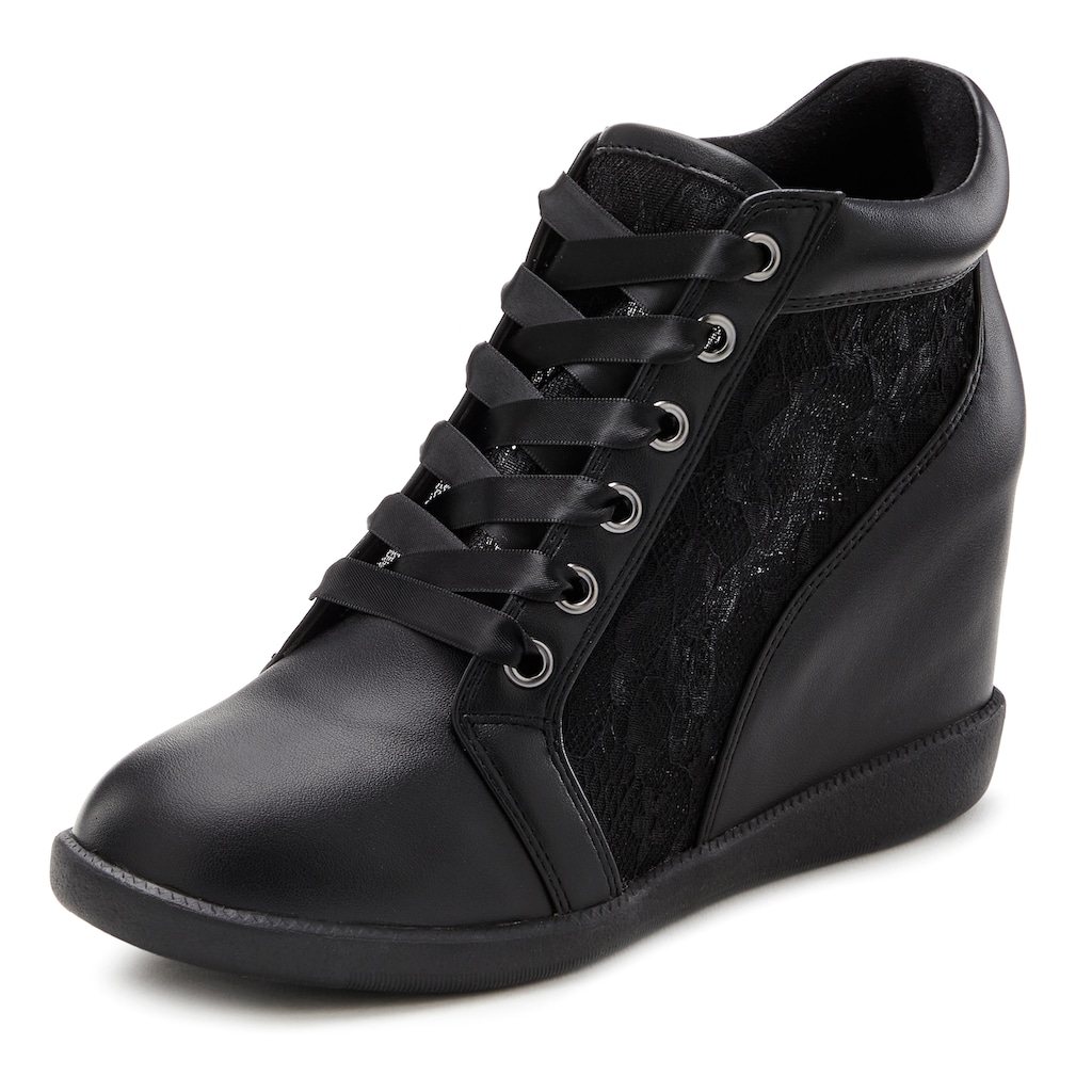 LASCANA Sneaker »Stiefelette,«, Freizeitschuh, Halbschuh mit innenliegendem Keilabsatz, Spitzendetails