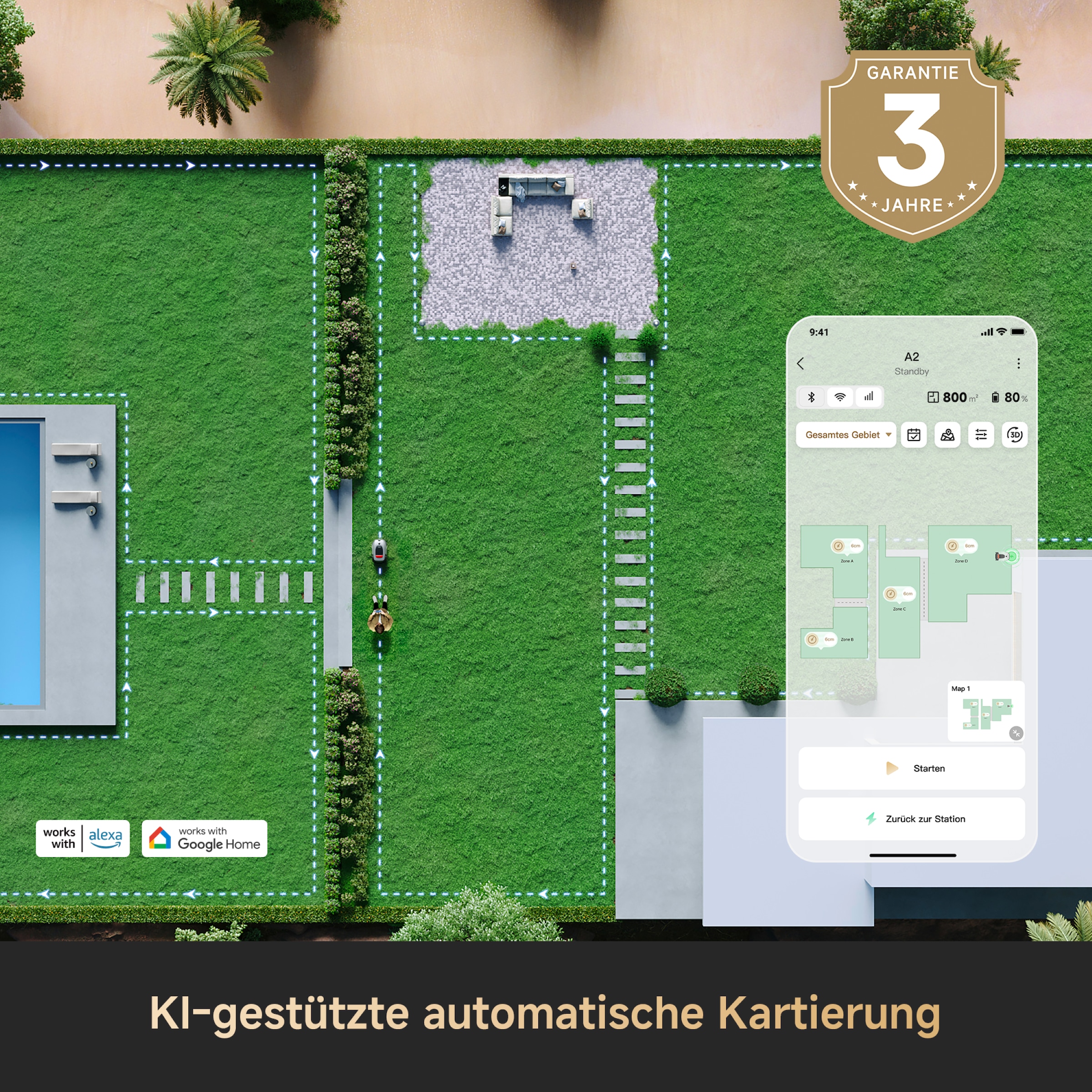 Dreame Rasenmähroboter »Roboticmower A2«, KI-Hindernisvermeidung, präzise Kantenpflege & duales Kartenmanagement