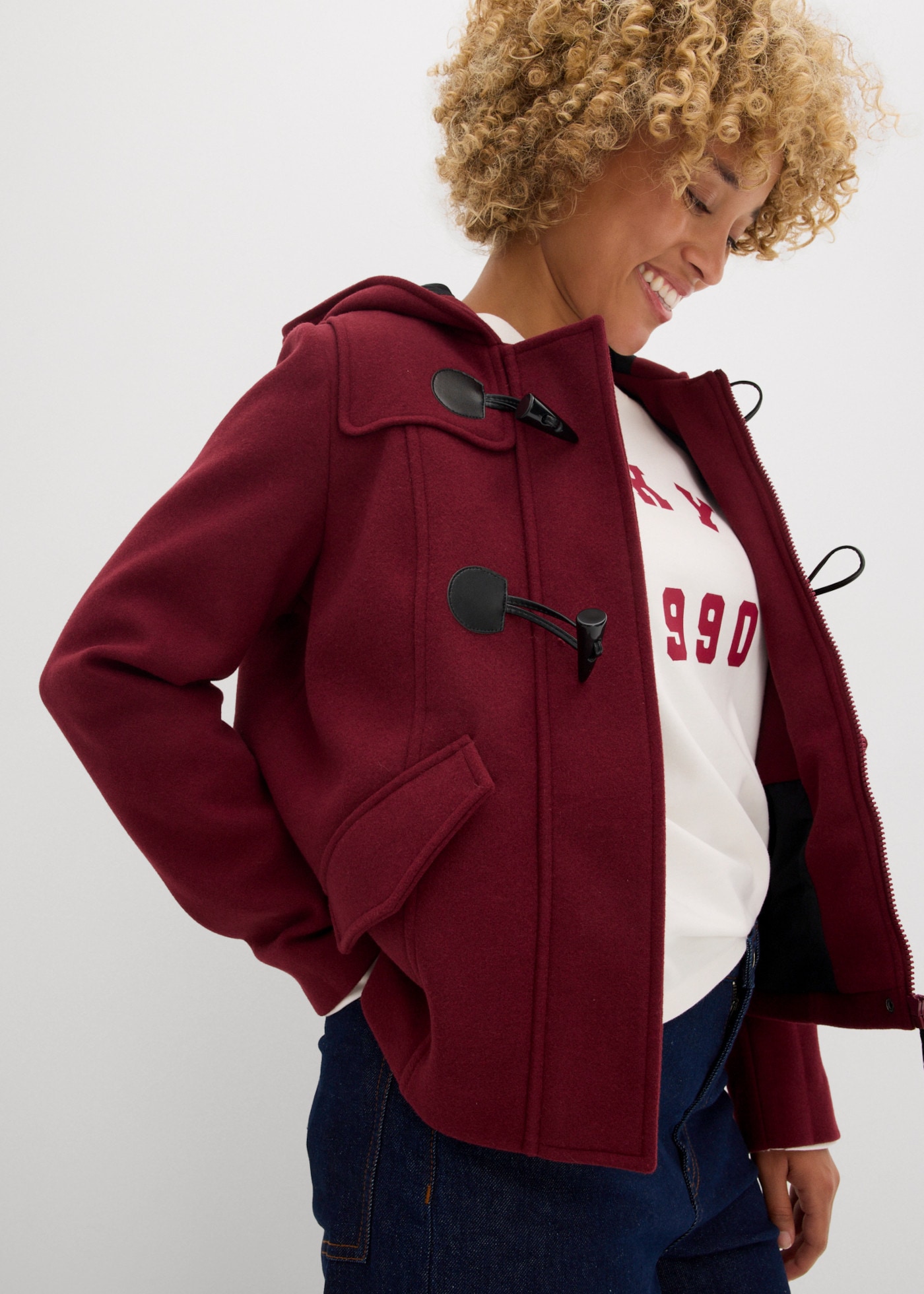 bonprix Outdoorjacke als Duffle-Jacke, aus Wollimitat, gerade Passform, casualer Stil