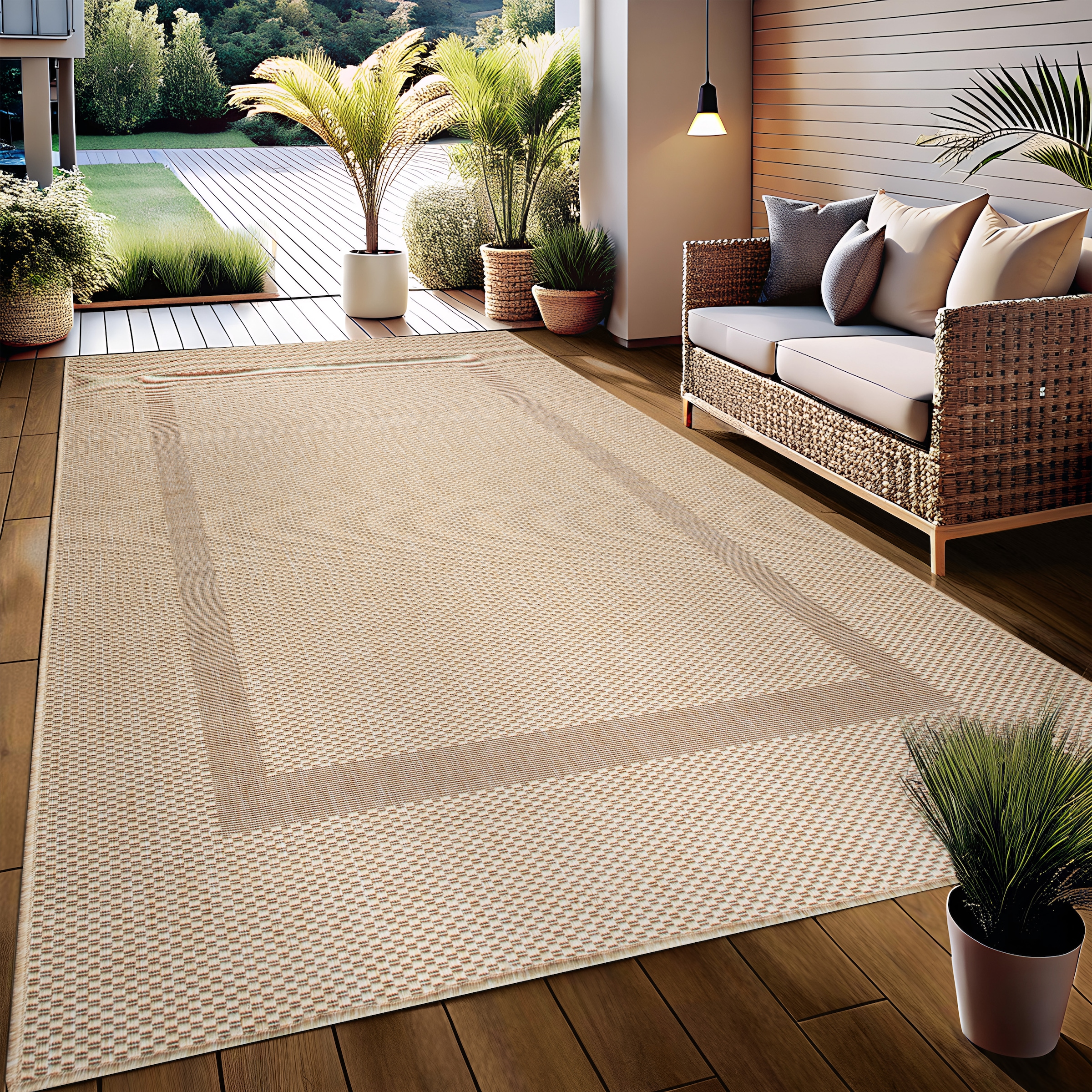 my home Teppich »Venedig Bordüre auch als Läufer erhältlich«, rechteckig, 3 mm Höhe, In- und Outdoor geeignet, Sisal-Optik, Wetterfest & UV-beständig