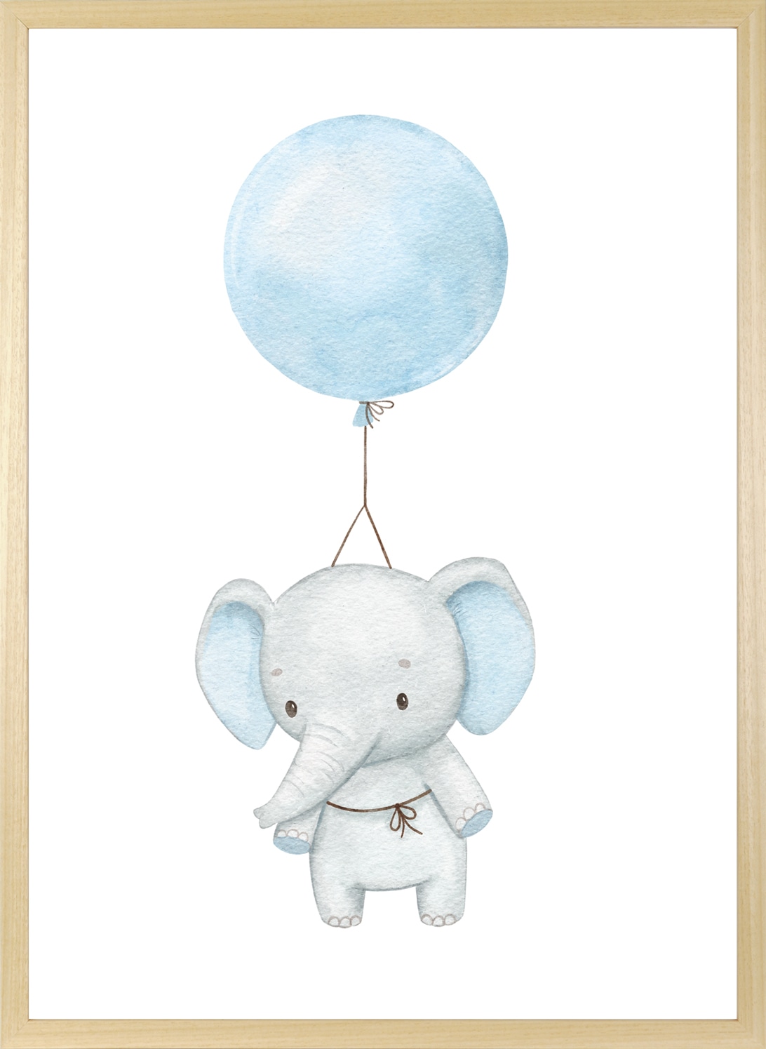 queence Bild mit Rahmen »Fliegender Elefant mit Ballon«, Elefant-Elefanten-Elefanten Bilder-Luftballon-Tiere, (1 St.), HD Premium Posterdruck mit Echtholzrahmen