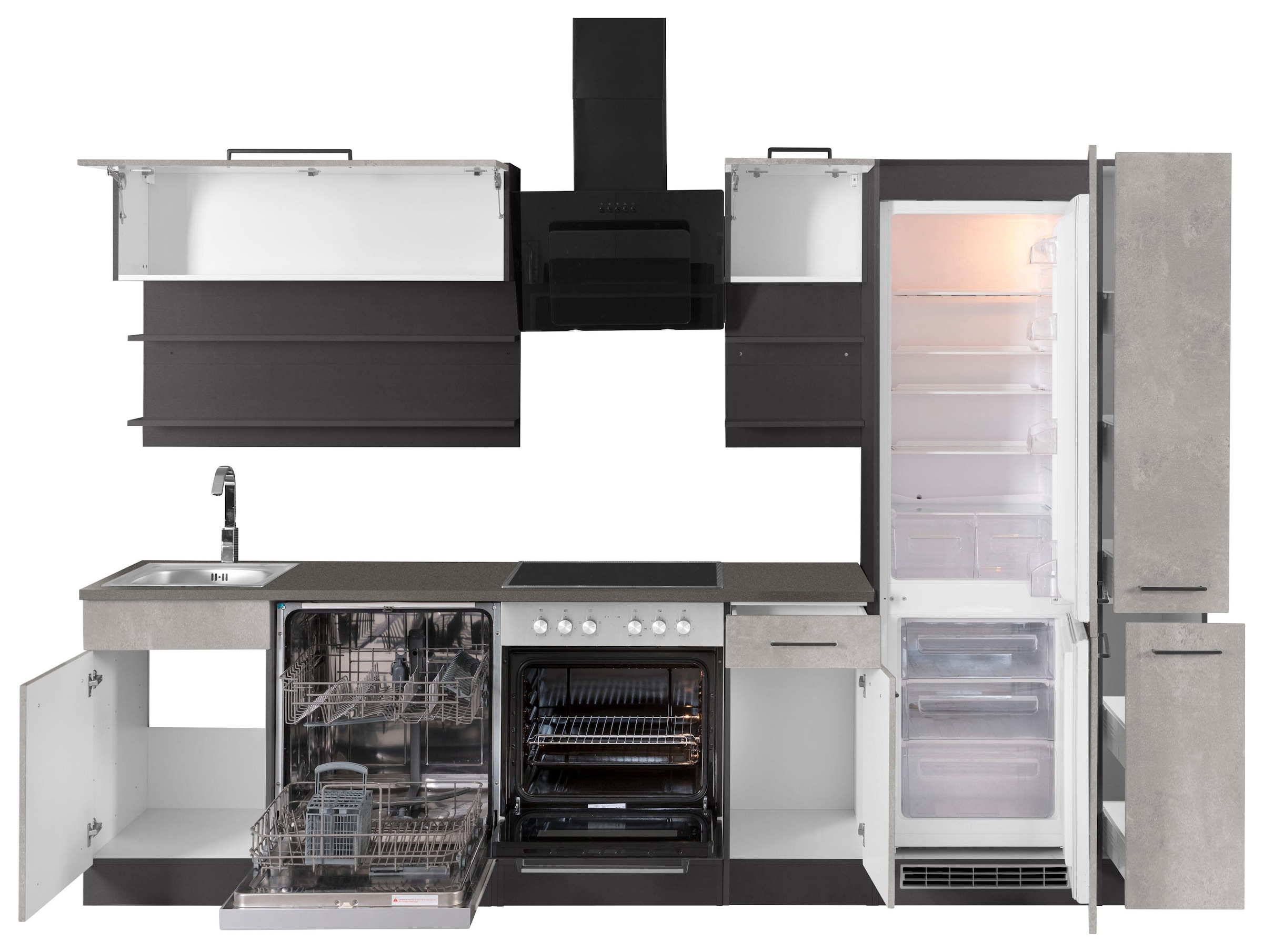KOCHSTATION Küchenzeile »KS-Tulsa«, ohne E-Geräte, Breite 300 cm, schwarze Metallgriffe, MDF Fronten