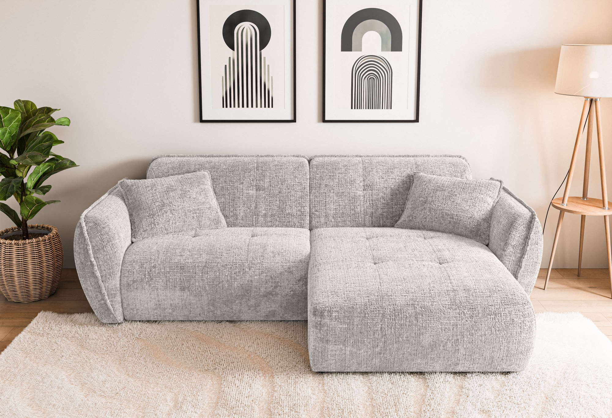 Home affaire Ecksofa "MIRELDA L-Form mit Steppungen, Recamiere rechts/links, Breite 253 cm" Sitztiefe 62 cm, elegant und bequem, 2 Zierkissen, belastbar bis 480kg