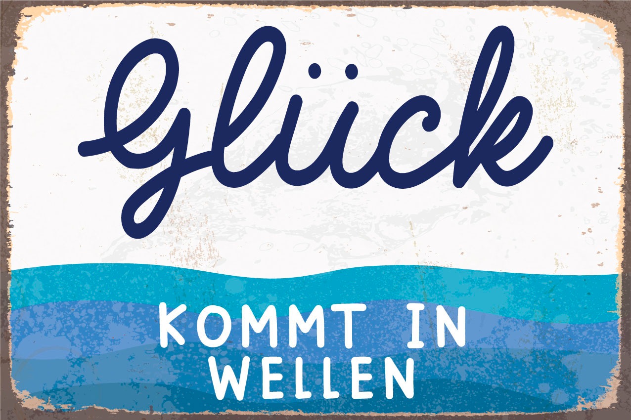 queence Metallbild "Glück kommt in Welle", Schriftzüge, (1 St.), Stahlschil günstig online kaufen