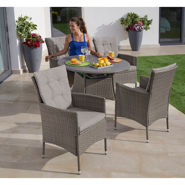 KONIFERA Garten-Essgruppe »Mailand«, (13 tlg.), 4 Sessel, Tisch Ø 100 cm,  Polyrattan | BAUR