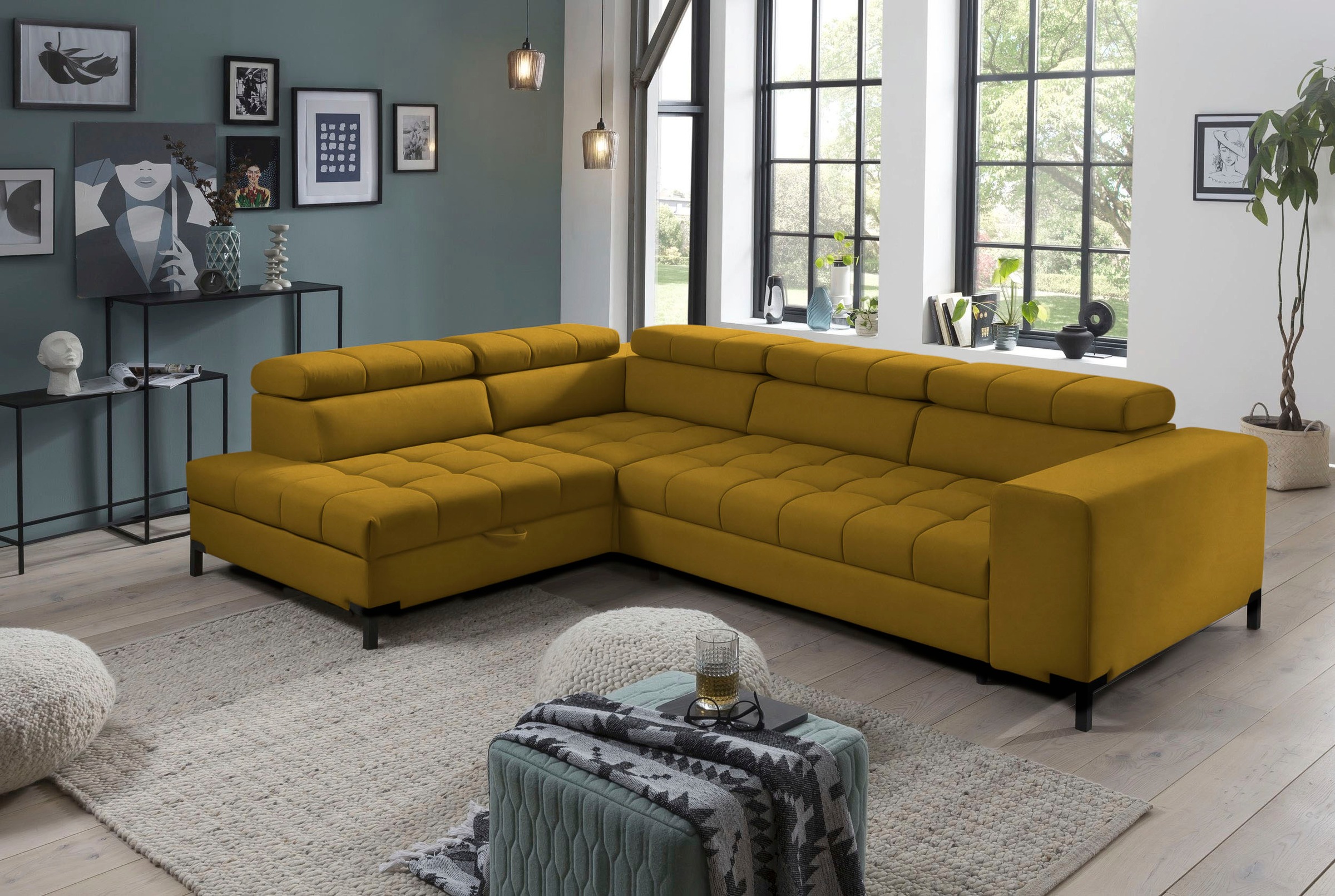 exxpo - sofa fashion Ecksofa »Bocco, hochwertige Verarbeitung, toller Sitzkomfort, bequem, L-Form«, wahlweise mit Bettfunktion u. Bettkasten, inkl. Kopfteilverstellung