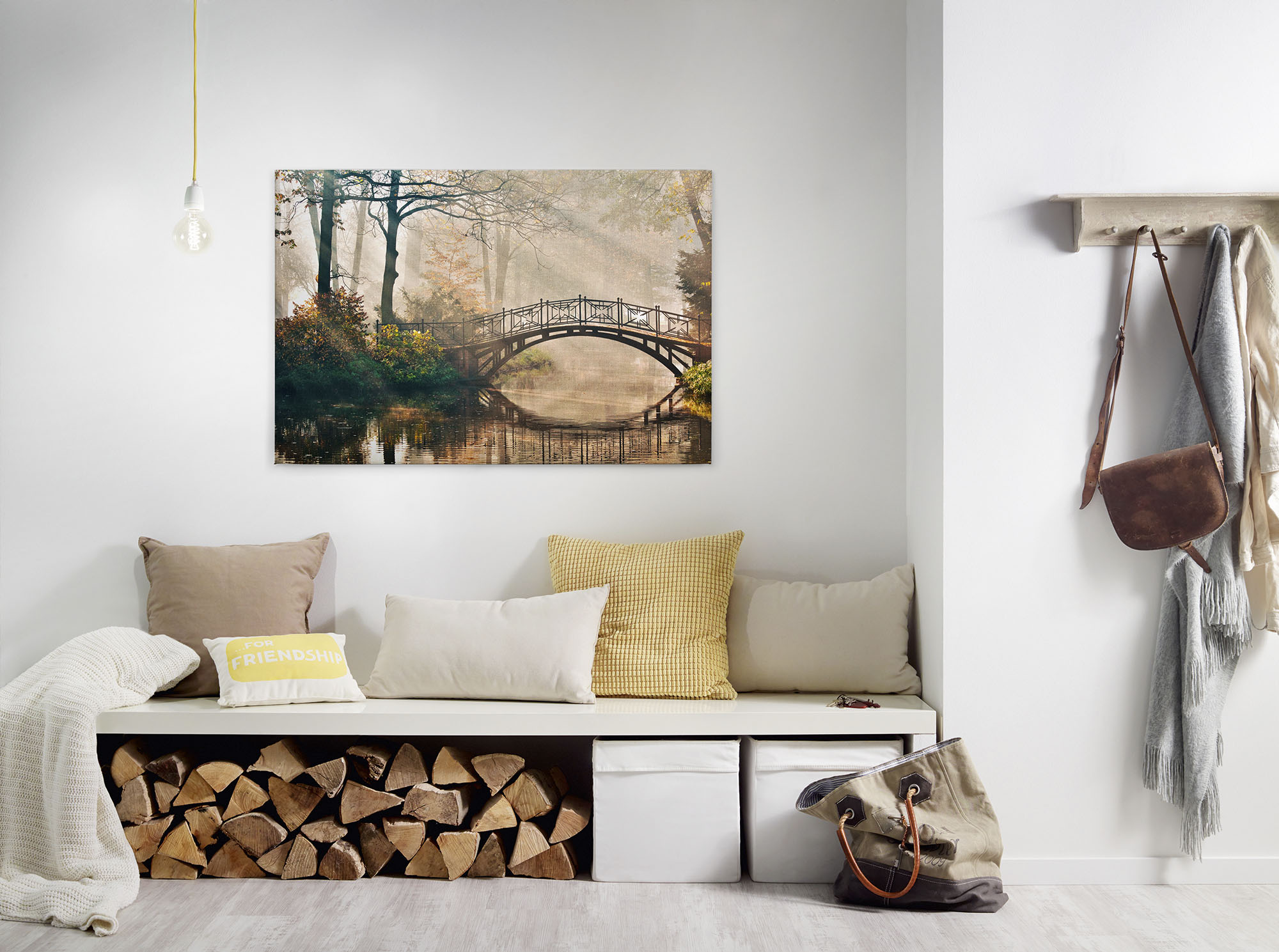 A.S. Création Leinwandbild "Park Bridge" Kunst Wald 1 Stk. tlg. Bild mit Brücke Keilrahmen Leinwand-Bild Wohnzimmer modern Wandbild