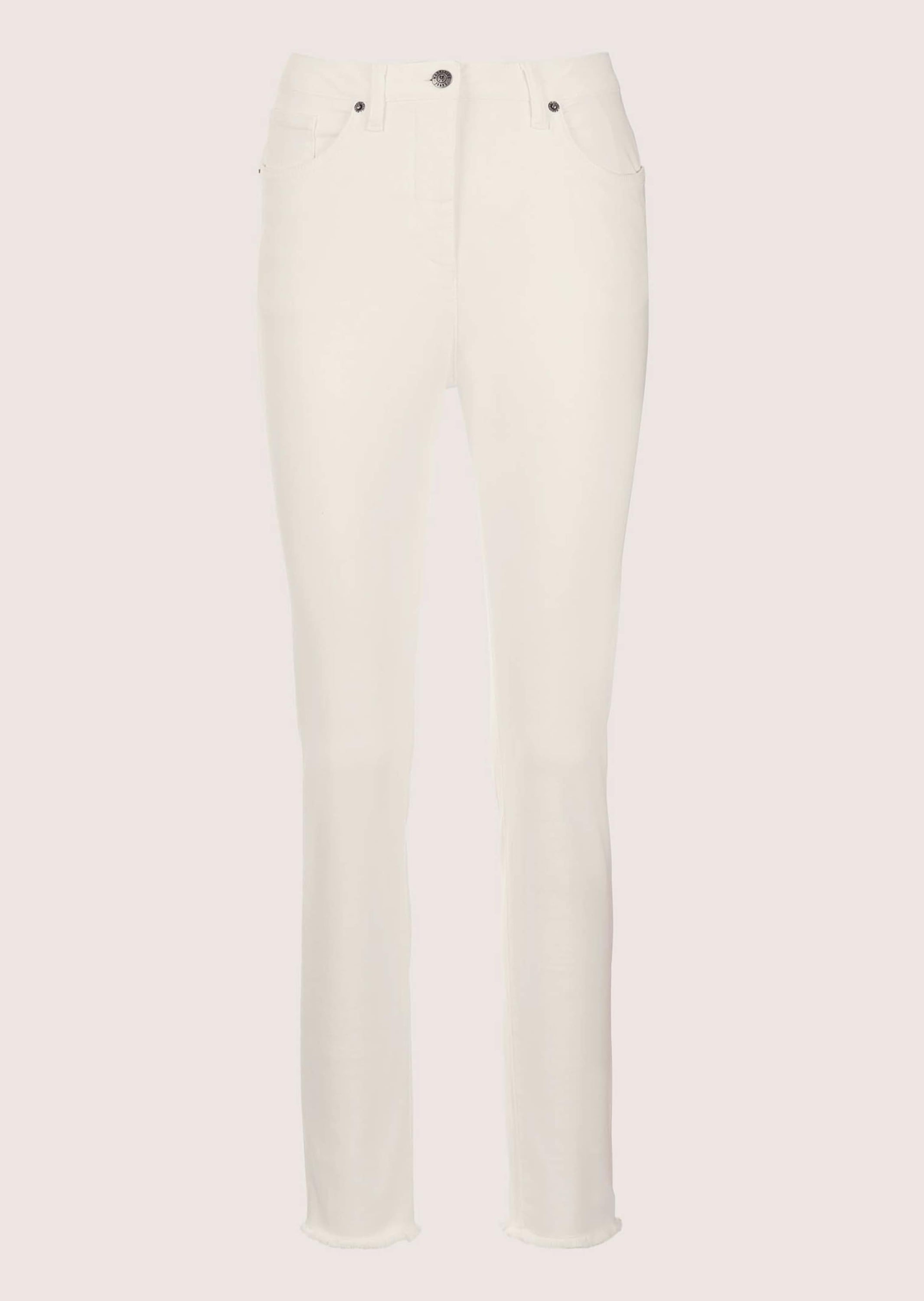 MADELEINE "Jeans Mid Waist Skinny-Hose mit Fransen" mit Fransensaum