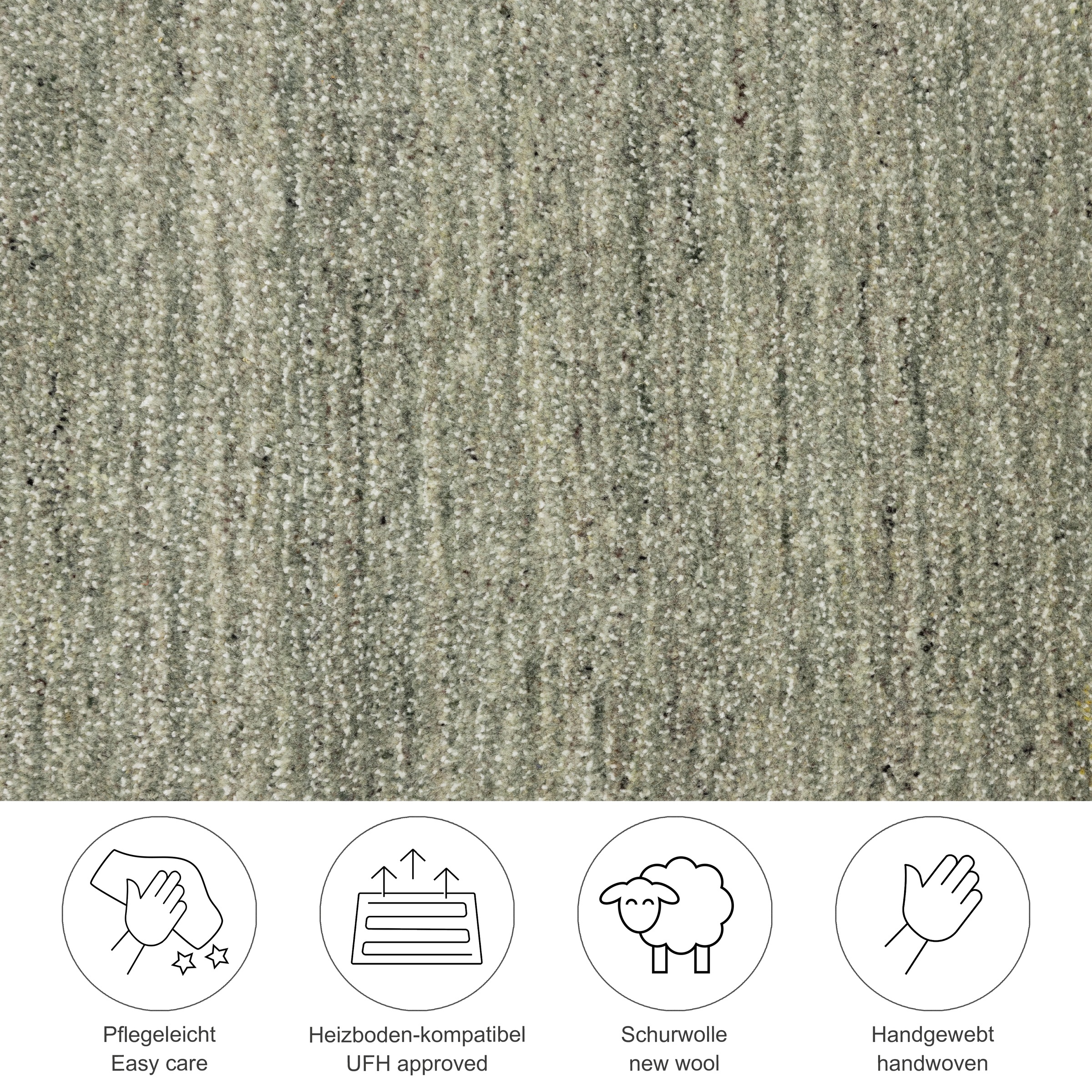 Thumbnail - THEKO Teppich "San Diego" rechteckig 13 mm Höhe handgewebt, 60% Wolle, Knüpfoptik, meliert, leichter seidiger Glanz