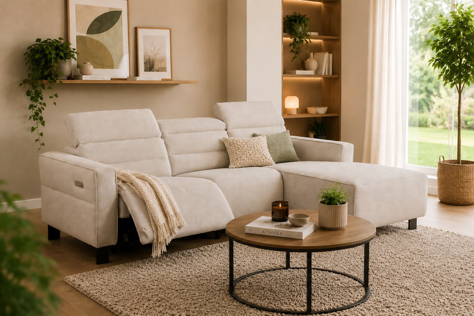 OTTO home Ecksofa "CARPARI Webstoff,L-Form,224 cm, man./elektr. Relaxfunktion" (USB A/C), sowie Kopfteilverstellung