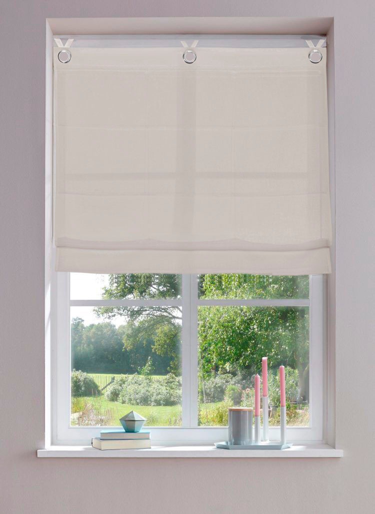 my home Raffrollo "Fiete" mit Hakenaufhängung Leinen Optik, halbtransparent günstig online kaufen