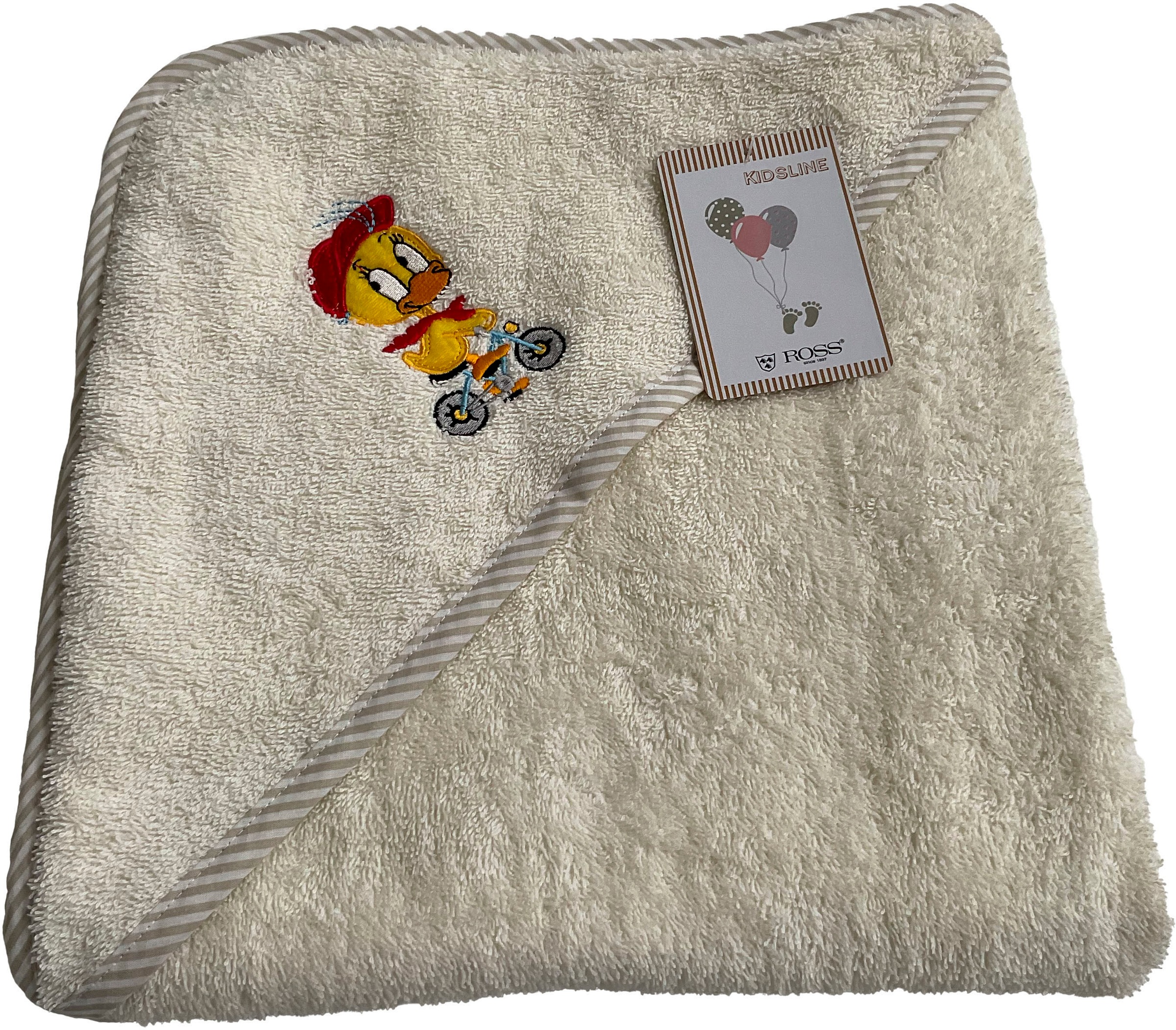 Kapuzenhandtuch ROSS, B:100cm L:100cm, weiß, Frottier, Baumwolle, Handtücher, "KIDSLINE", 100 % Baumwolle, Kapuze, Stickerei