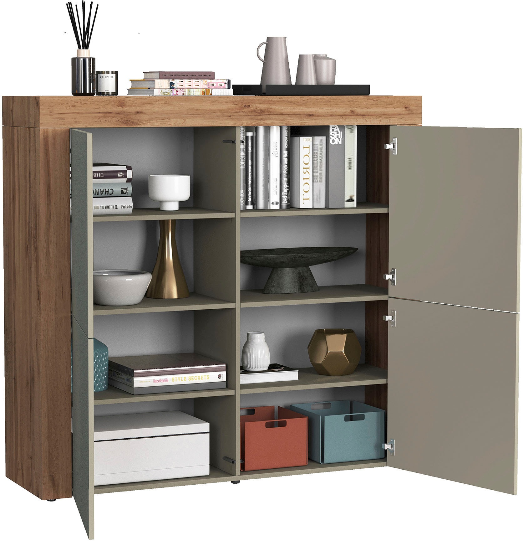 OTTO home Highboard »CHRONOS Breite 140 cm mit 4 Türen und 8 Fächer 'Made in Italy'« 1 Stk. tlg. Hohes Sideboard, Kommode, Schrank, Grifflos mit Push to Open