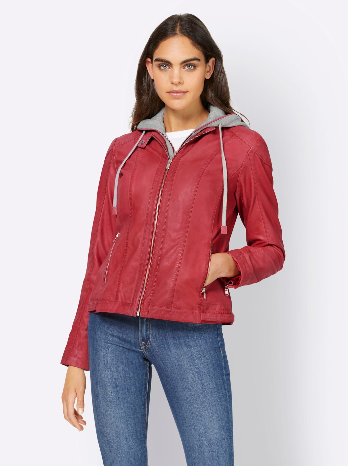 heine Lederjacke, mit Kapuze