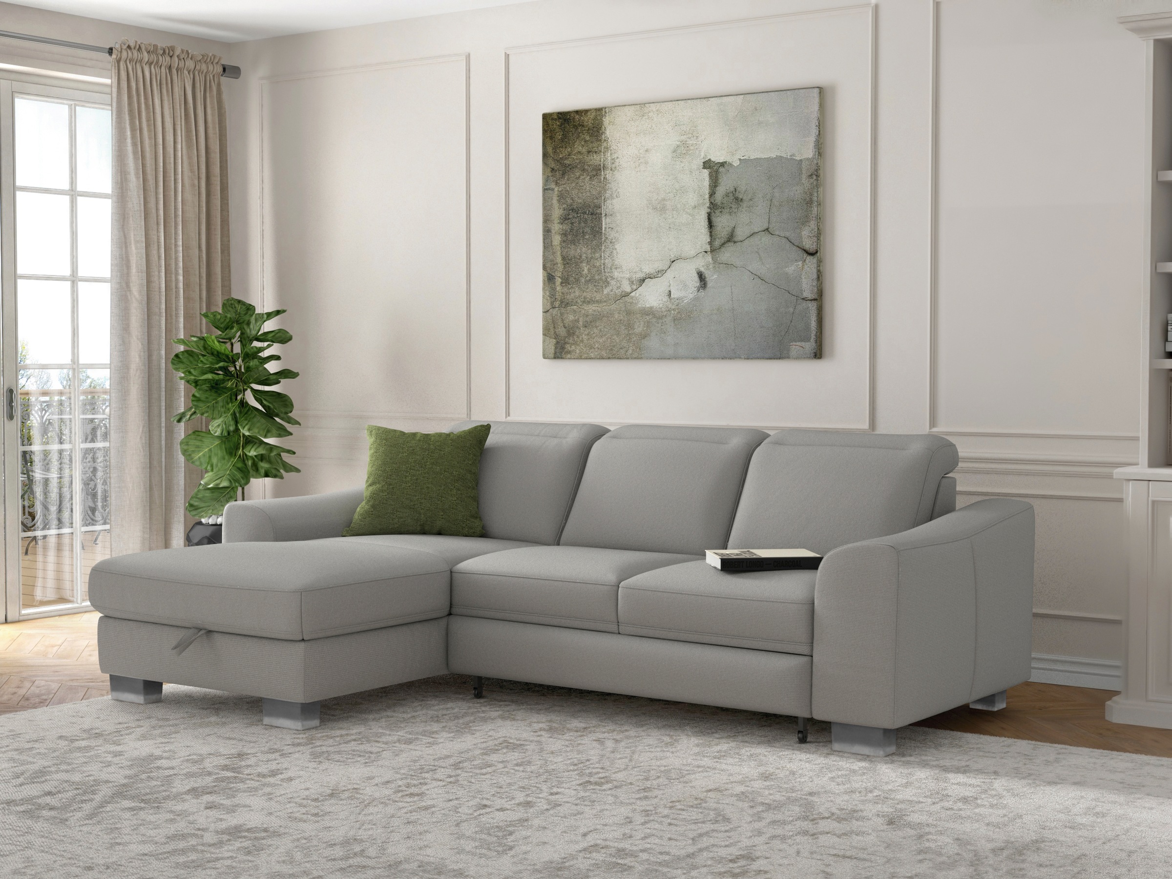 sit&more Ecksofa »Dundee L-Form«, mit Federkern und Edelstahlfüßen, wahlweise mit Kopfteilverstellung
