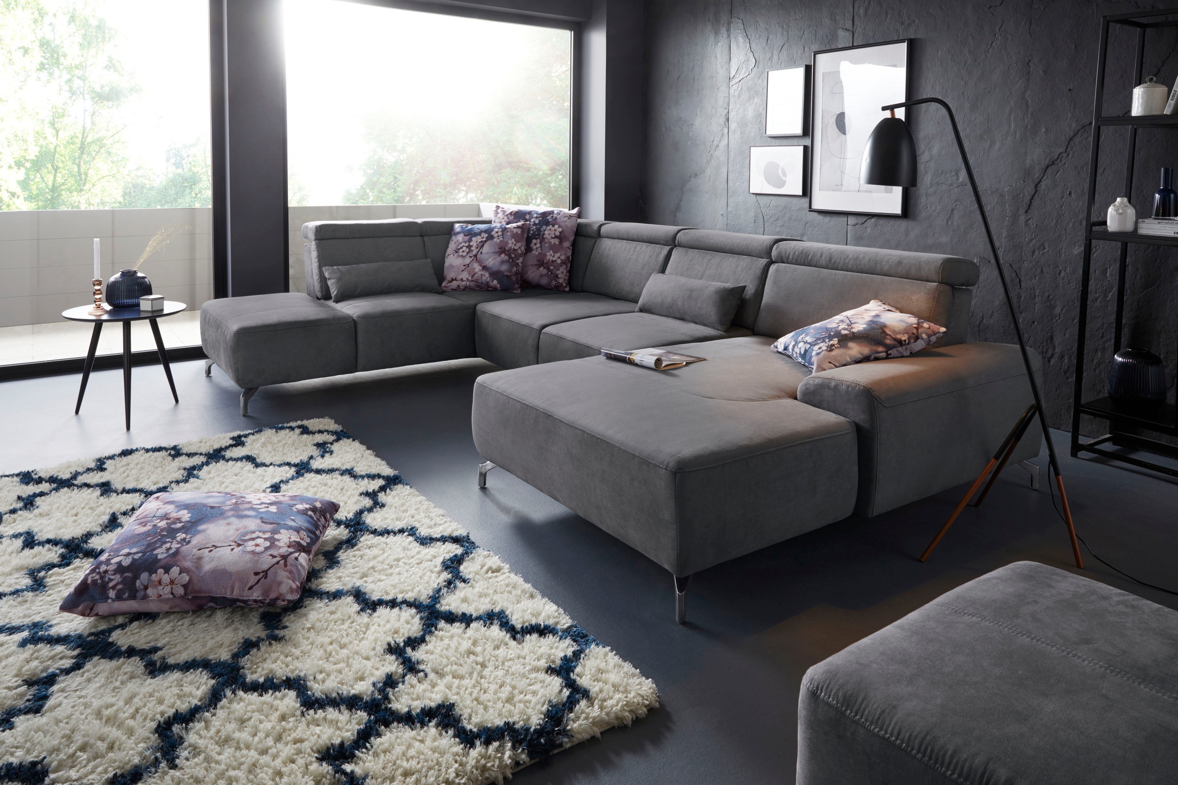 sit&more Wohnlandschaft »Gizeh U-Form«, 12 cm Fußhöhe, inklusive Sitztiefenverstellung und Kopfteilverstellung