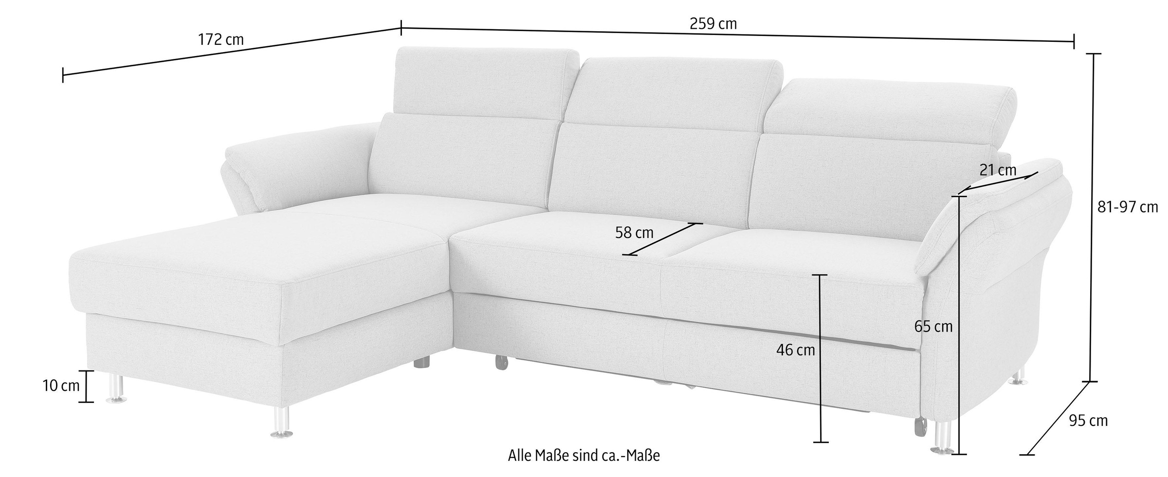 sit&more Ecksofa »Avignon L-Form« Kopfteilverstellung, wahlweise mit Bettfunktion und Bettkasten