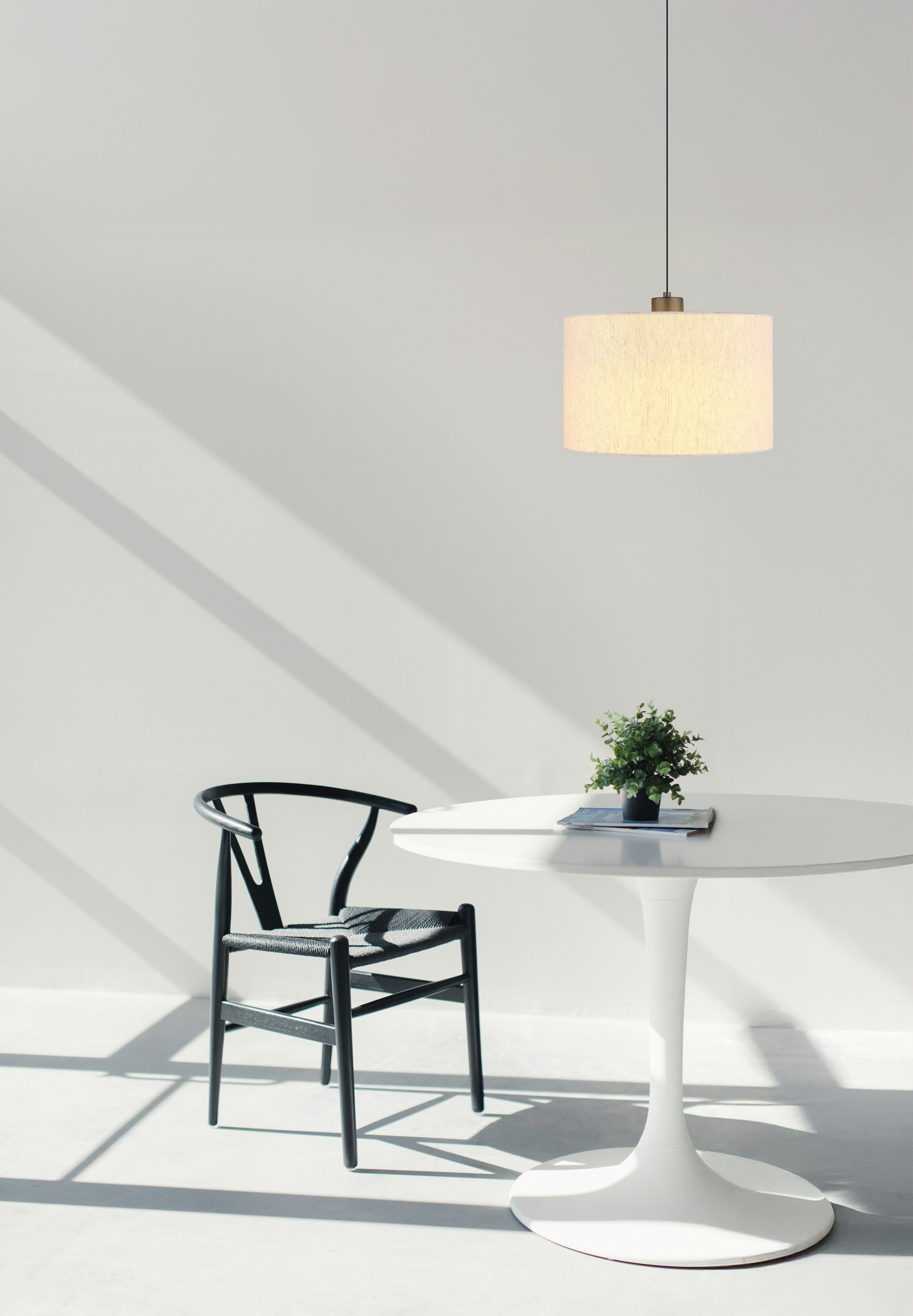 NOWA Hängeleuchte »THEA« LED-Modul 1 Stk. Warmweiß Hängelampe,schwarz,Leinen,Esszimmer,Esstisch,creme,Höhe verstellbar