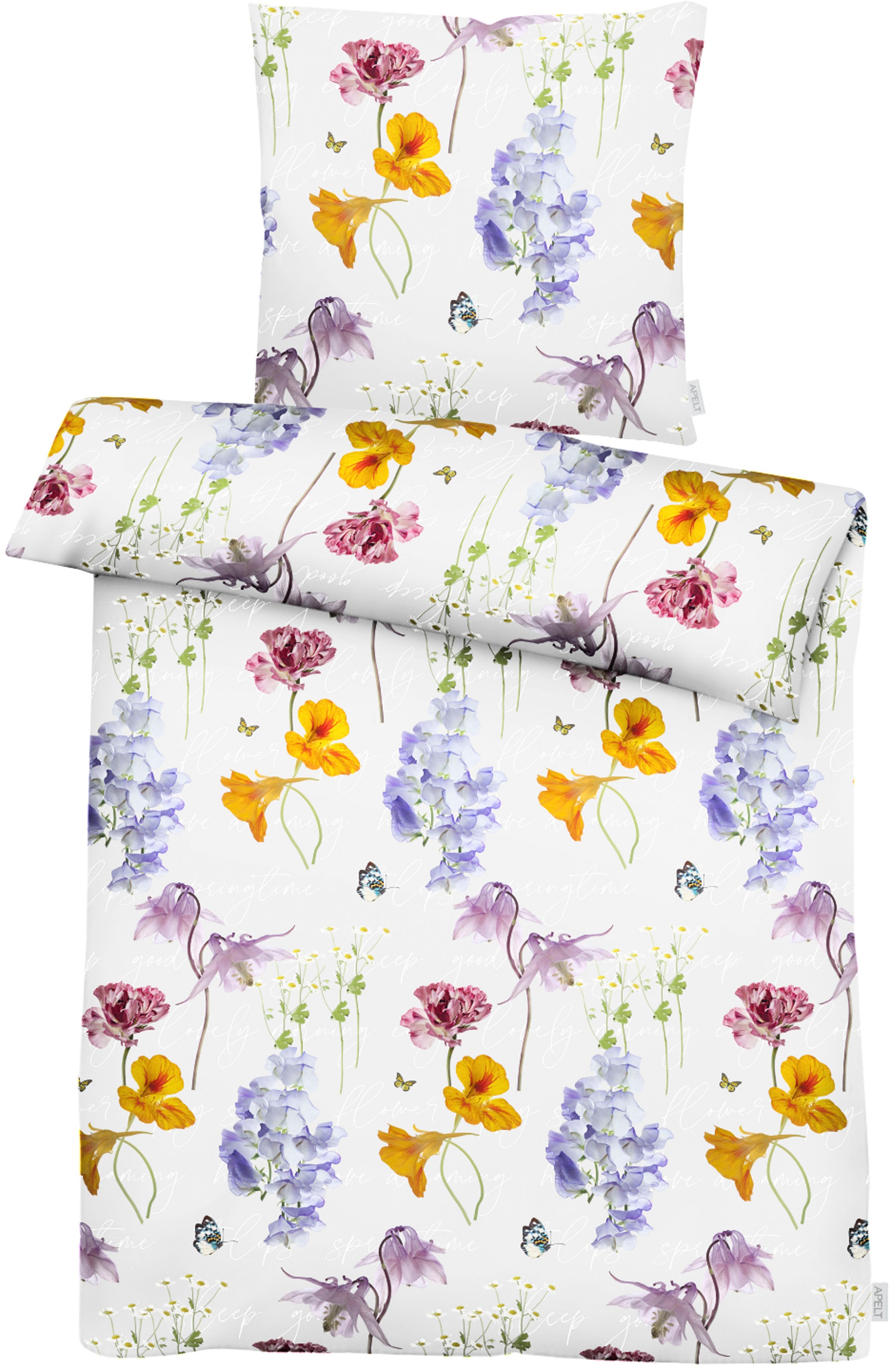 APELT Wendebettwäsche modischer Schriftzug mit hangemalten Sommerblättern günstig online kaufen