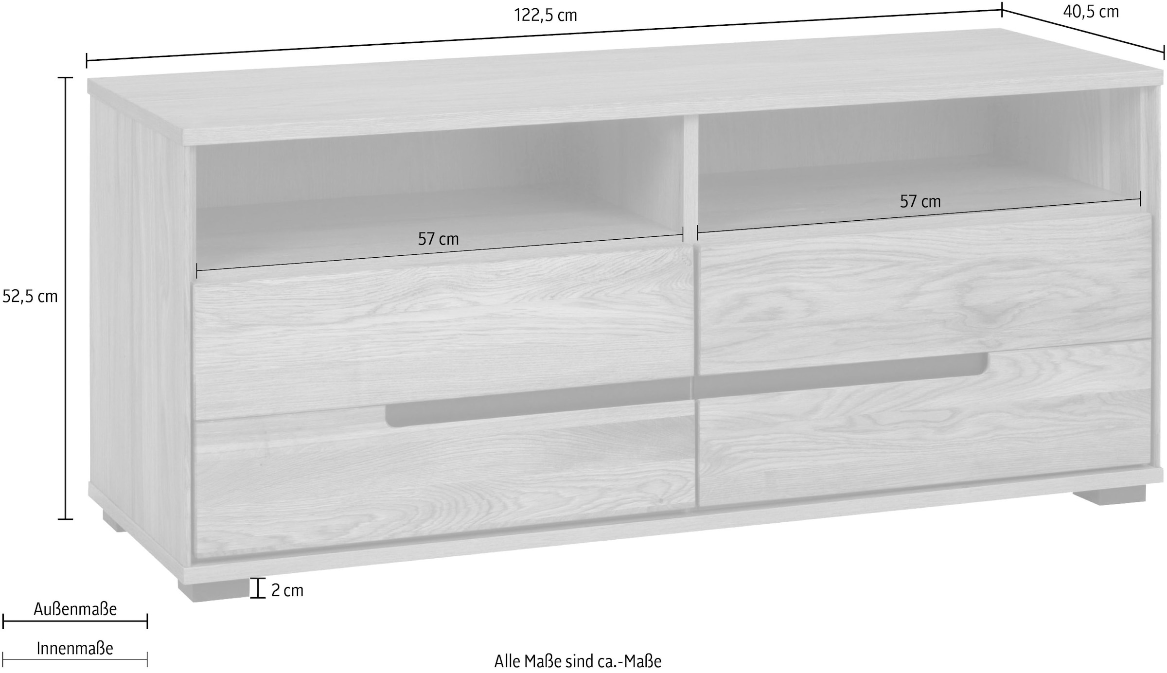Home affaire Lowboard Schuldaen mit Soft-Close-System, Schwarze Metallelemente
