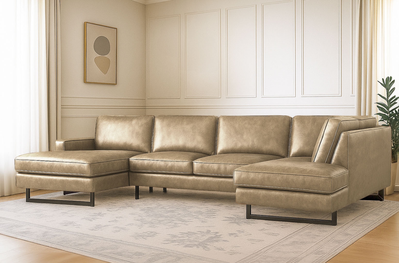 OTTO home Wohnlandschaft "Pinto, 350 cm, U-Form, XXL, mit Ottomanen" Cord, Chenille, Lederoptik, mit Keder, Metallfüße, Wellenunterfederung