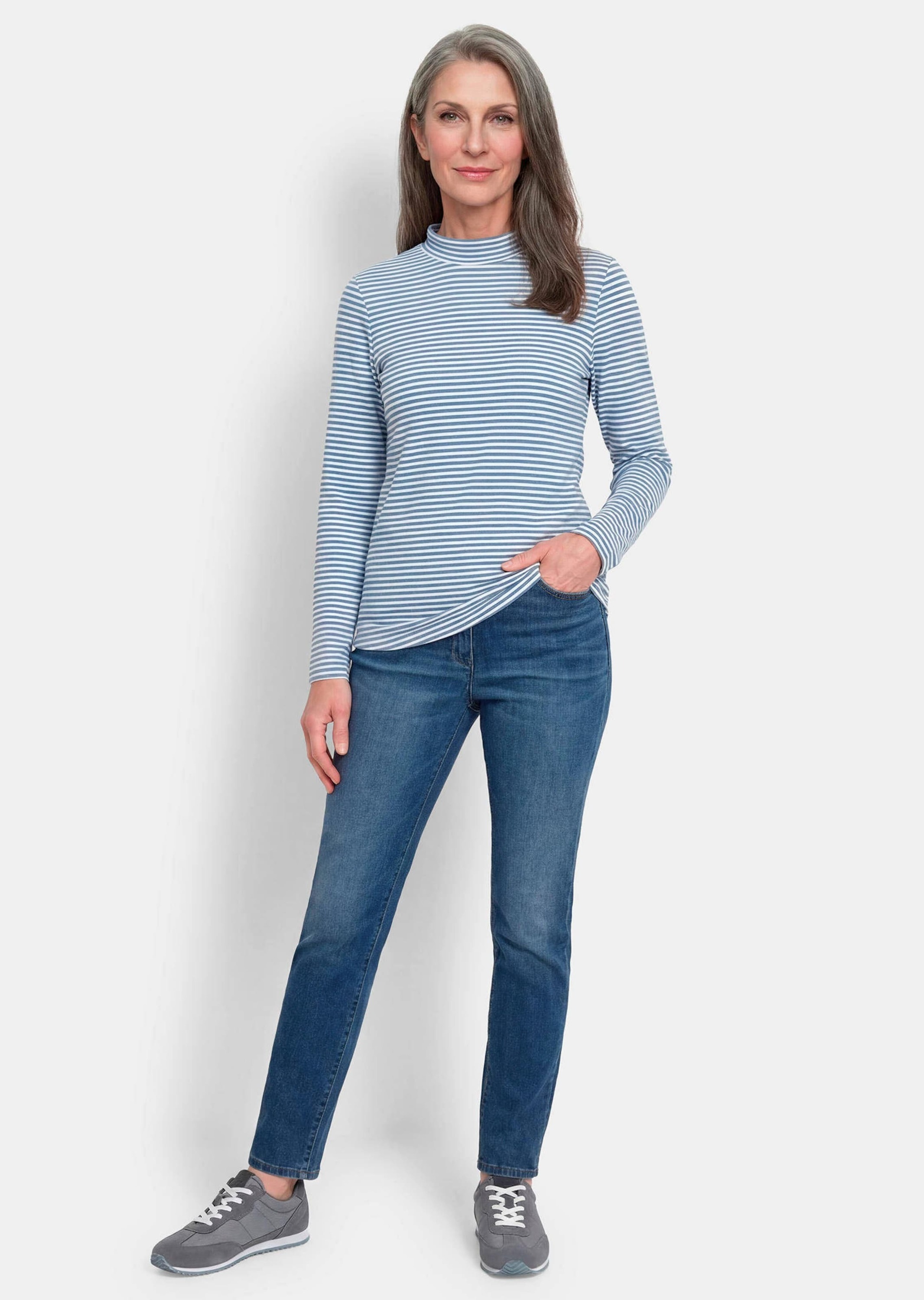 GOLDNER Langarmshirt »Kurzgröße Ringelshirt mit Stehkragen« stretchbequemer Baumwolljersey
