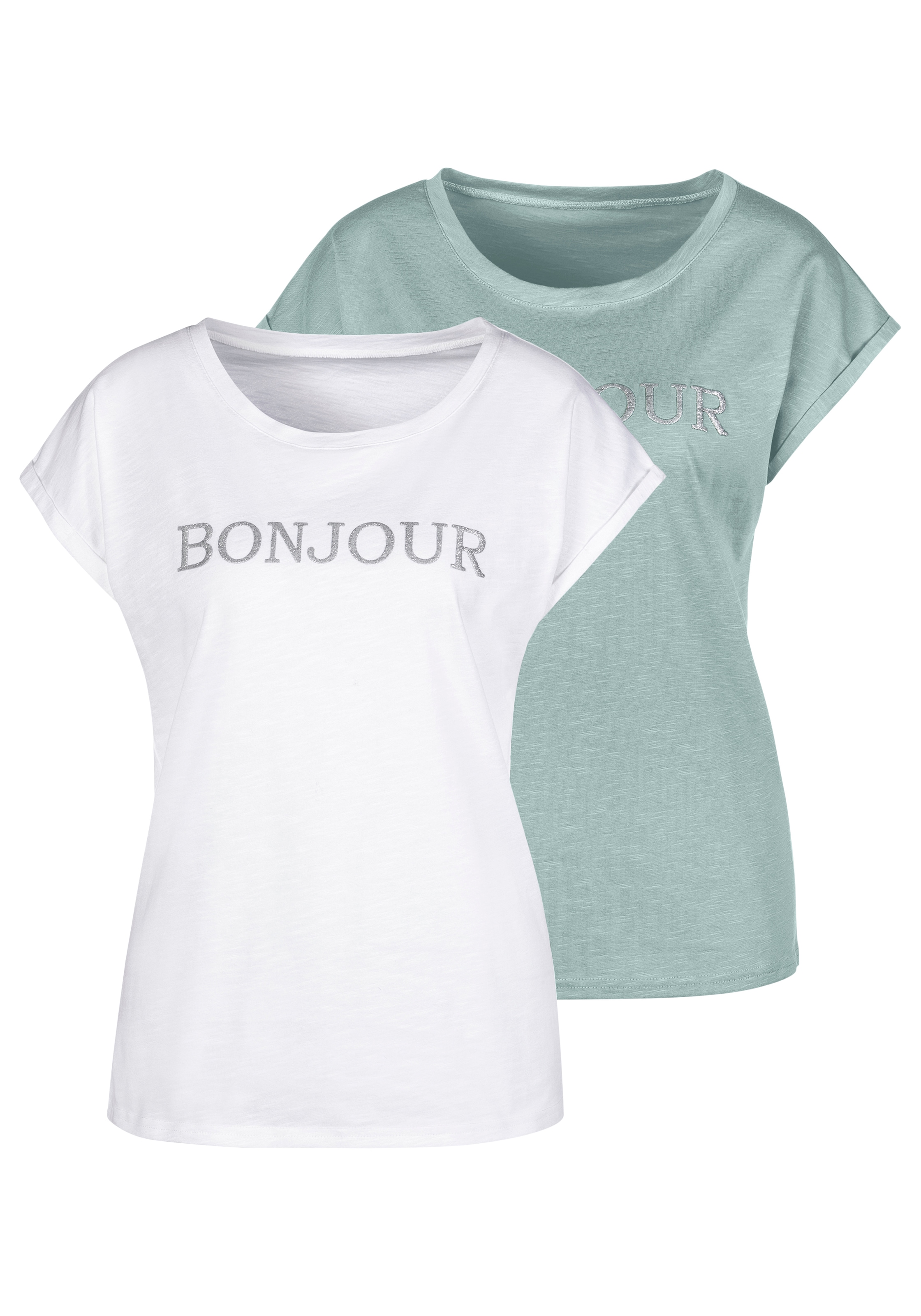 Vivance T-Shirt "mit Frontdruck "Bonjour"", aus weicher Baumwoll-Qualität