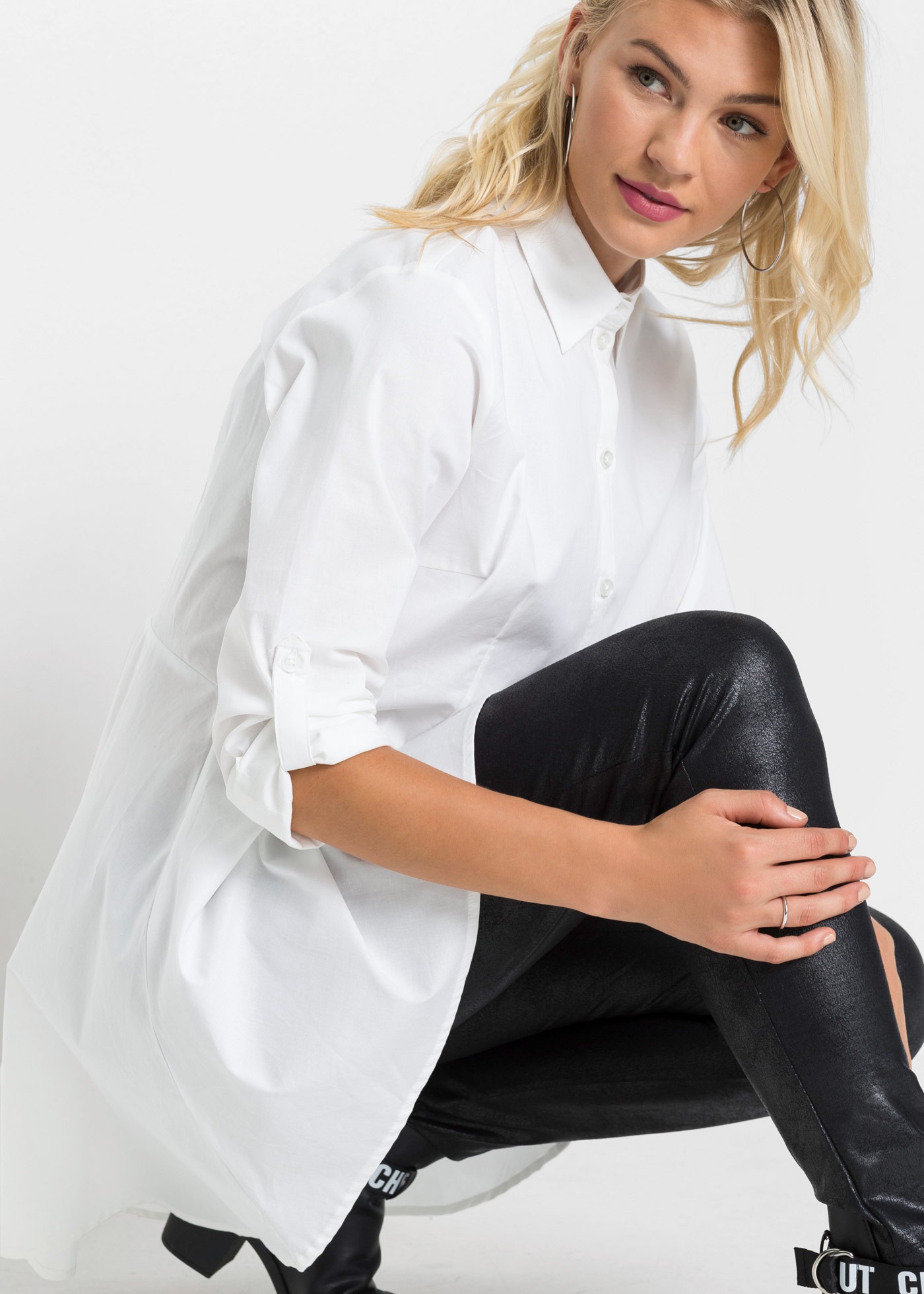 bonprix Longbluse ausgestellte Passform, aus Baumwolle und Elasthan günstig online kaufen