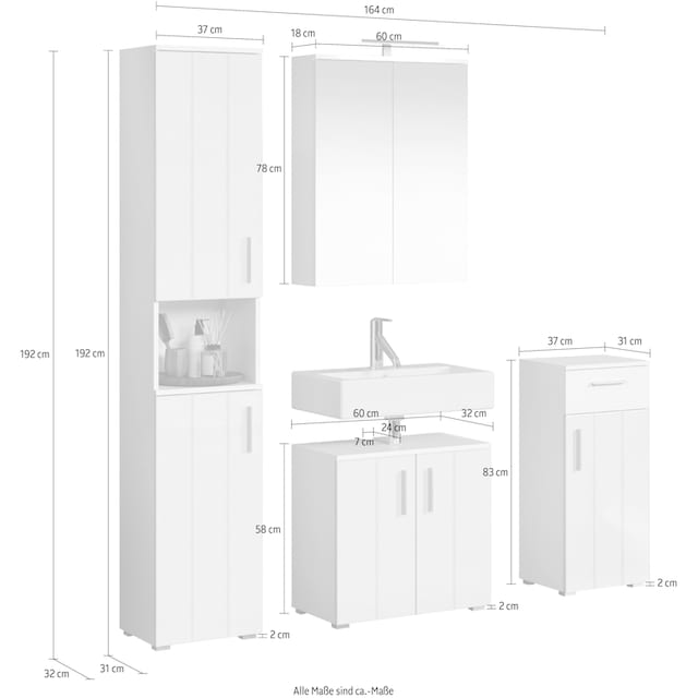 welltime Badezimmer-Set »Prag«, (Set, 4 St.), Hochschrank, Unterschrank,  Waschbeckenunterschrank & Spiegelschrank bestellen | BAUR