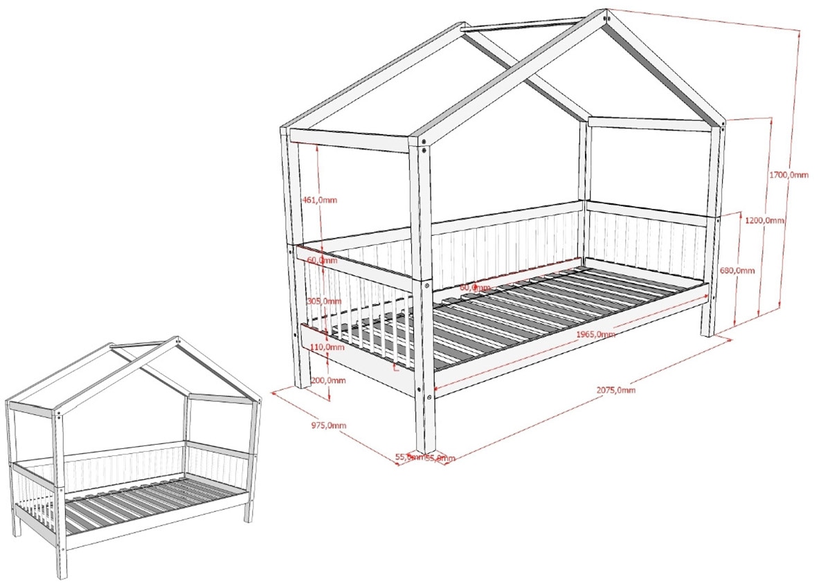 Vipack Hausbett »Forrest mit hochwertiger und stabiler Verarbeitung, Made in Europe« Buche massiv natur, 90/200 cm, inkl. Massivholz Rolllattenrost,  wahlweise ohne oder mit Textilhimmel oder Rausfallschutz