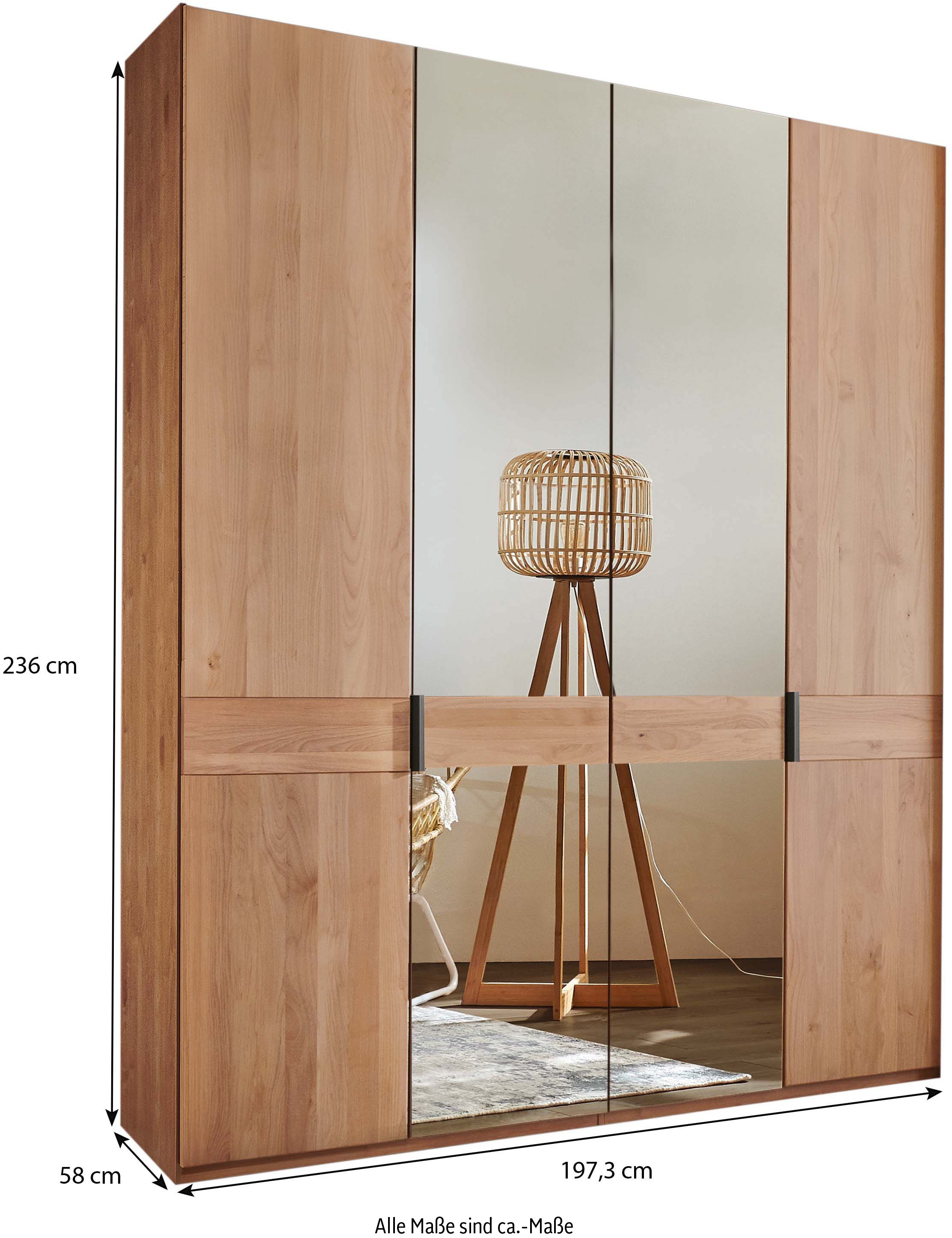 WIEMANN Drehtürenschrank »Cardiff, Massivholztüren in Kombination mit Glas- oder Spiegeltüren«, (4 Breiten, 2 Höhen 216/236cm auswählbar), hochwertiges Design in langlebiger Qualität, viel Stauraum