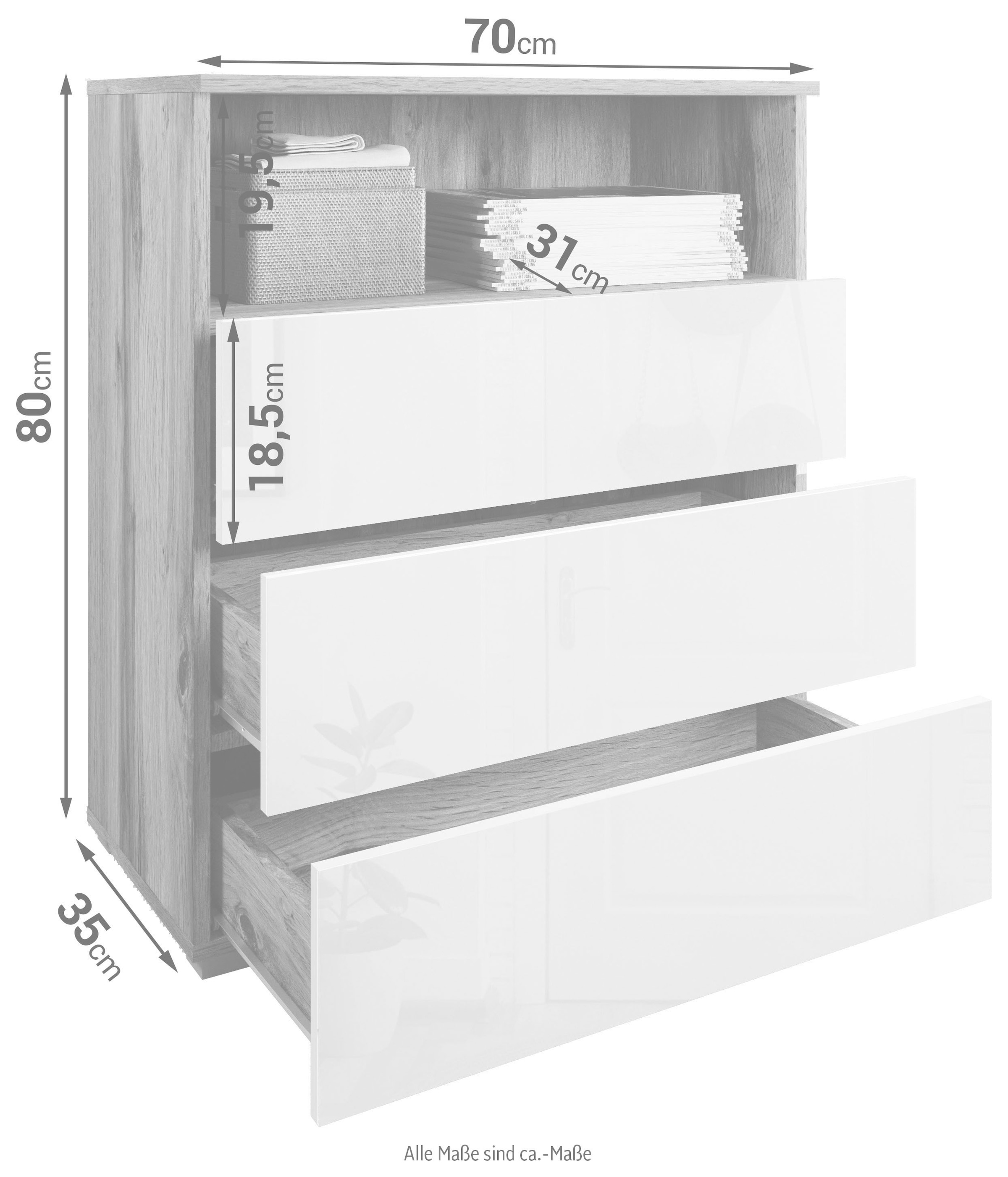 INOSIGN Kommode »Paris«, mit 3 Schubkästen (Breite 70 cm) im Sale | BAUR