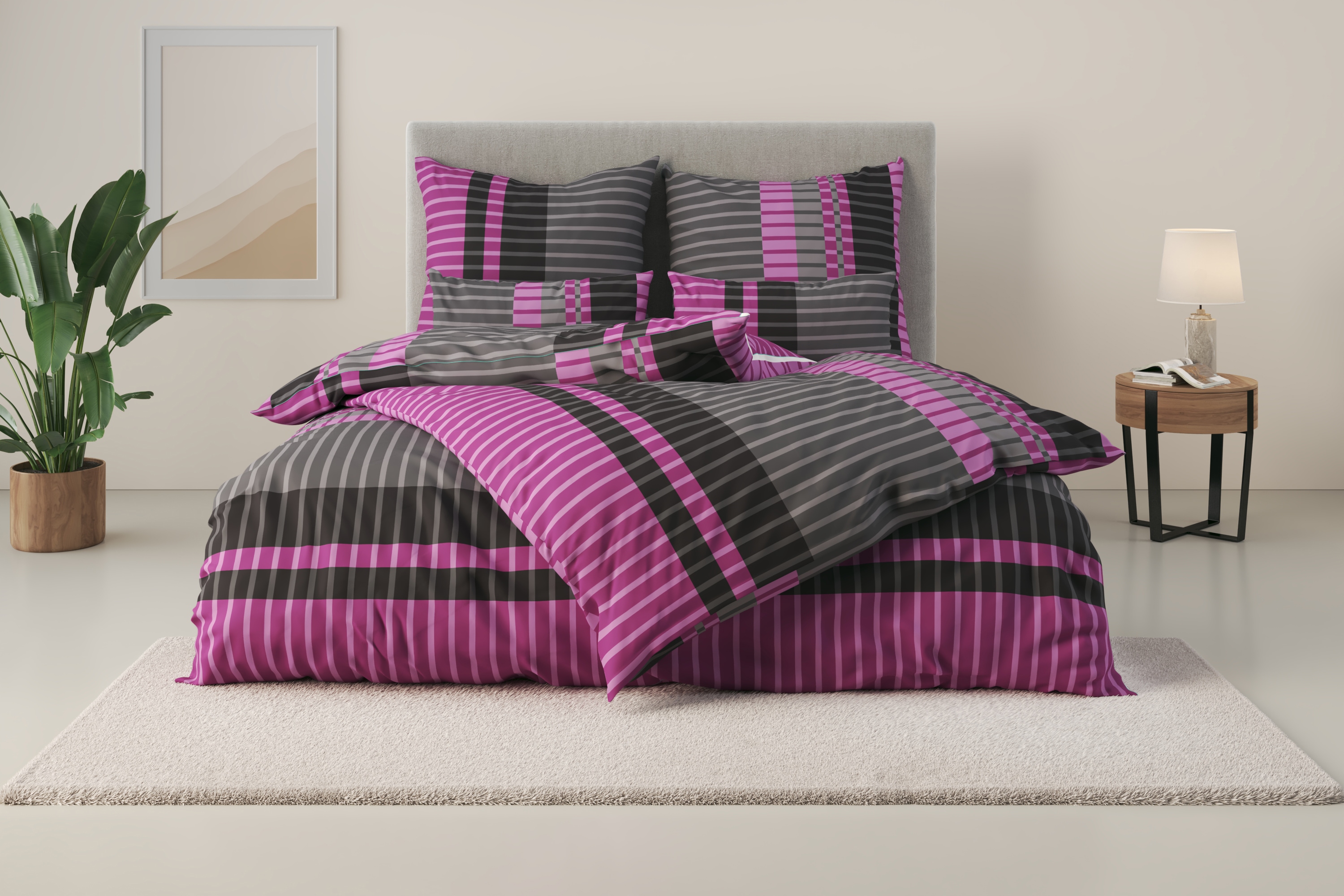 OTTO home Bettwäsche "Philine" 2 Stk. mit modernen Streifen, Bettwäsche aus Baumwolle, ab Gr. 135x200 cm