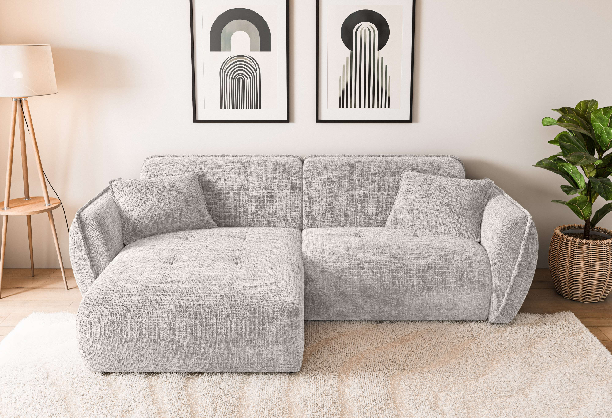 Home affaire Ecksofa "MIRELDA L-Form mit Steppungen, Recamiere rechts/links, Breite 253 cm" Sitztiefe 62 cm, elegant und bequem, 2 Zierkissen, belastbar bis 480kg