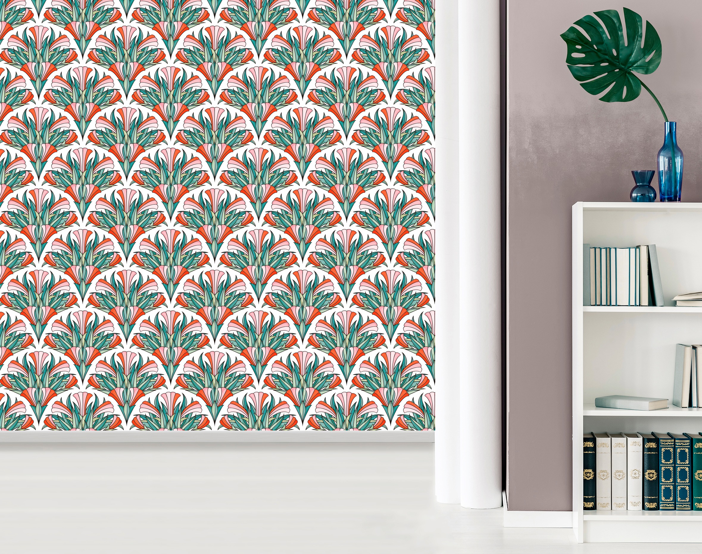 queence Vinyltapete »Malou«, bedruckt-Motiv-botanisch-floral-gemustert-natürlich, 90x250cm, selbstklebend, kinderleichte Anbringung, Sticker