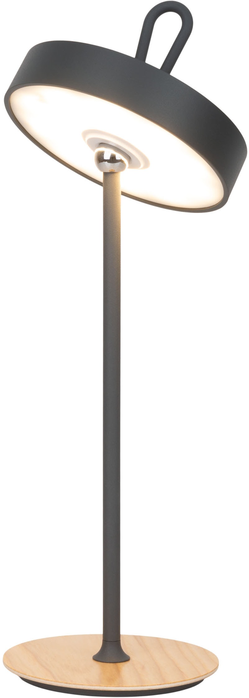 my home LED Tischleuchte »Charmont mit Holzfuß, abnehmbares Kopfteil als Hängeleuchte verwendbar« LED-Modul 1 Stk. Warmweiß aufladbar, inkl Akku + USB Kabel, Kopfteil magnetisch, abnehmbar, Holz