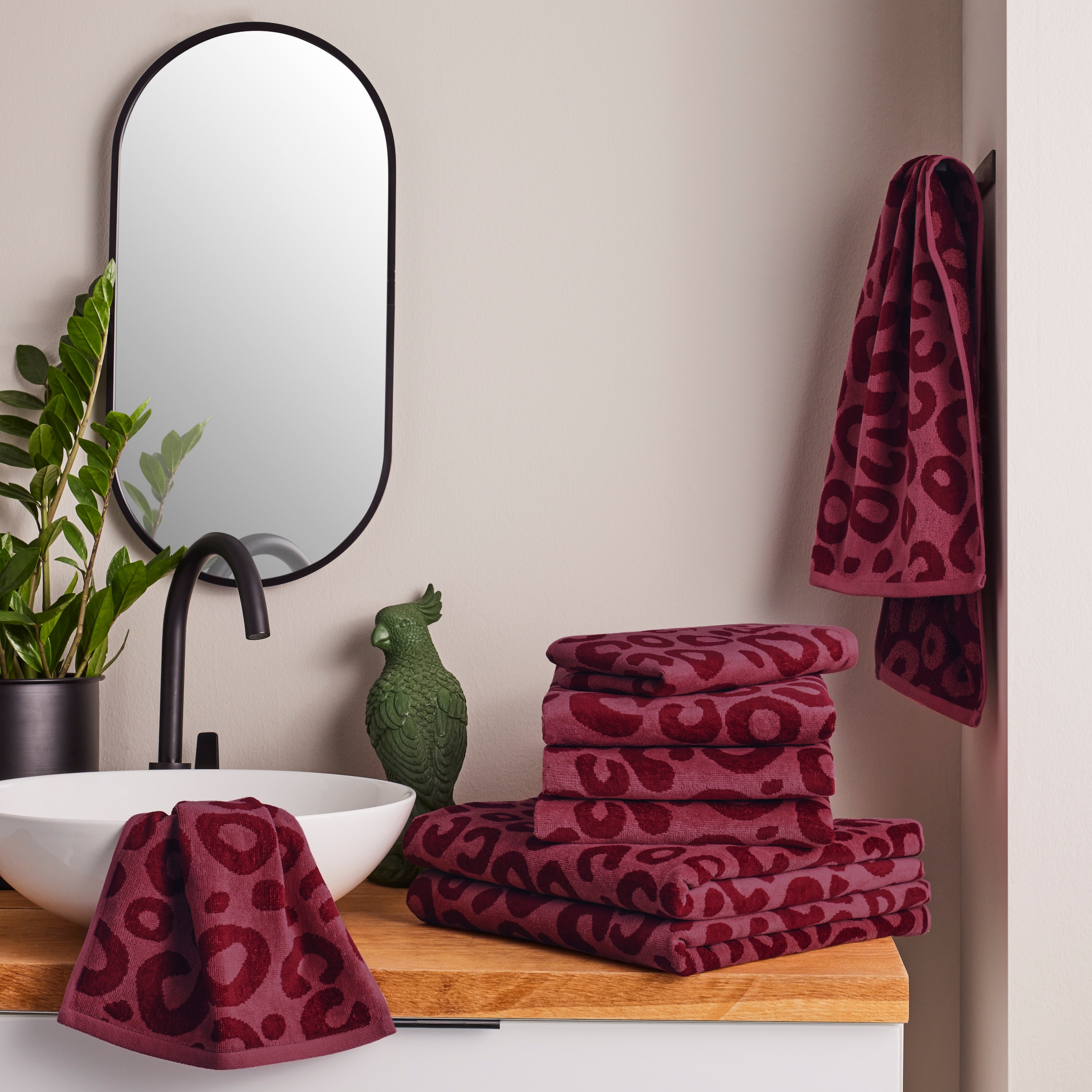 my home Handtuch Set »Anna Leopardmuster, 8-tlg Handtuch-Set, 100% Baumwolle«, Set, 8 tlg., Walkfrottee, Duschtücher, Handtücher und Gästetücher, weich, saugstark, modern, Leo