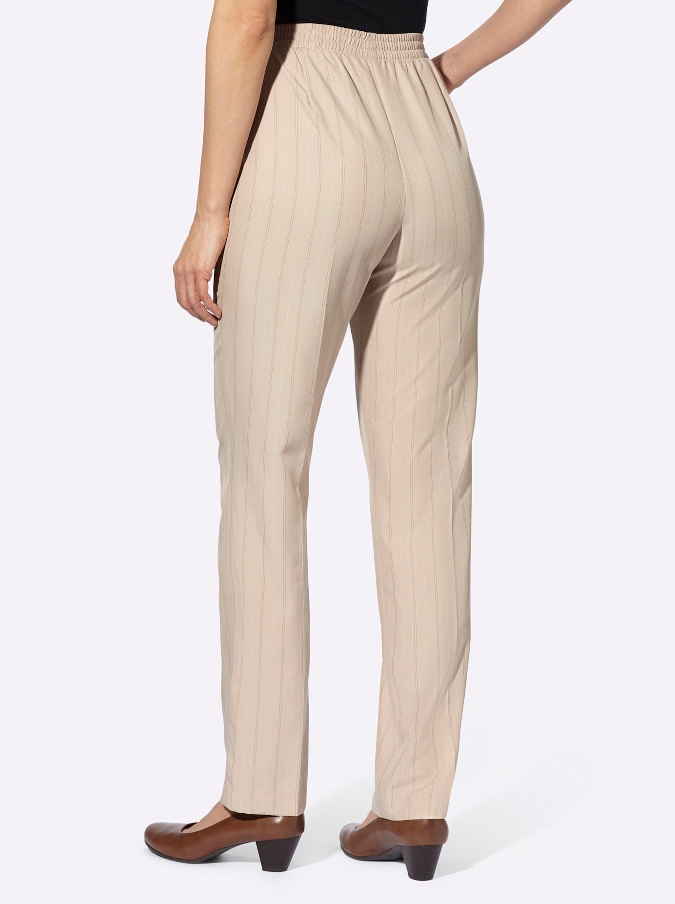 Webhose CLASSIC BASICS, Damen, Gr. 40, Normalgrößen, beige (beige, beige, dunkeltaupe, gestreift), 100% Polyester, gemustert, gestreift, unifarben, lang, Hosen 3