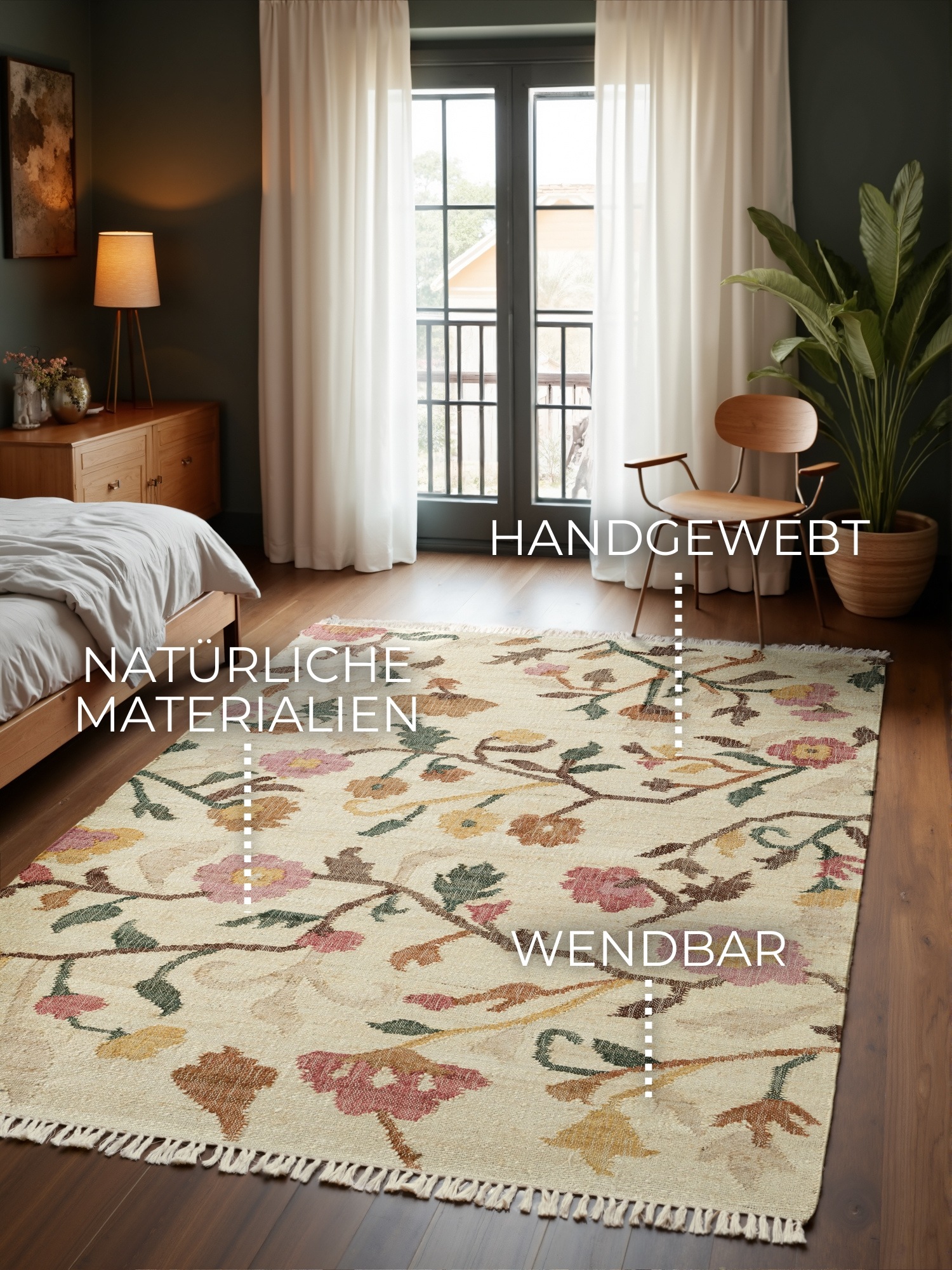 THE RUGS Roya Afghan Kelim Rug Handwoven Flatweave Jute Cotton in Cream | Size: 80cm x 150cm