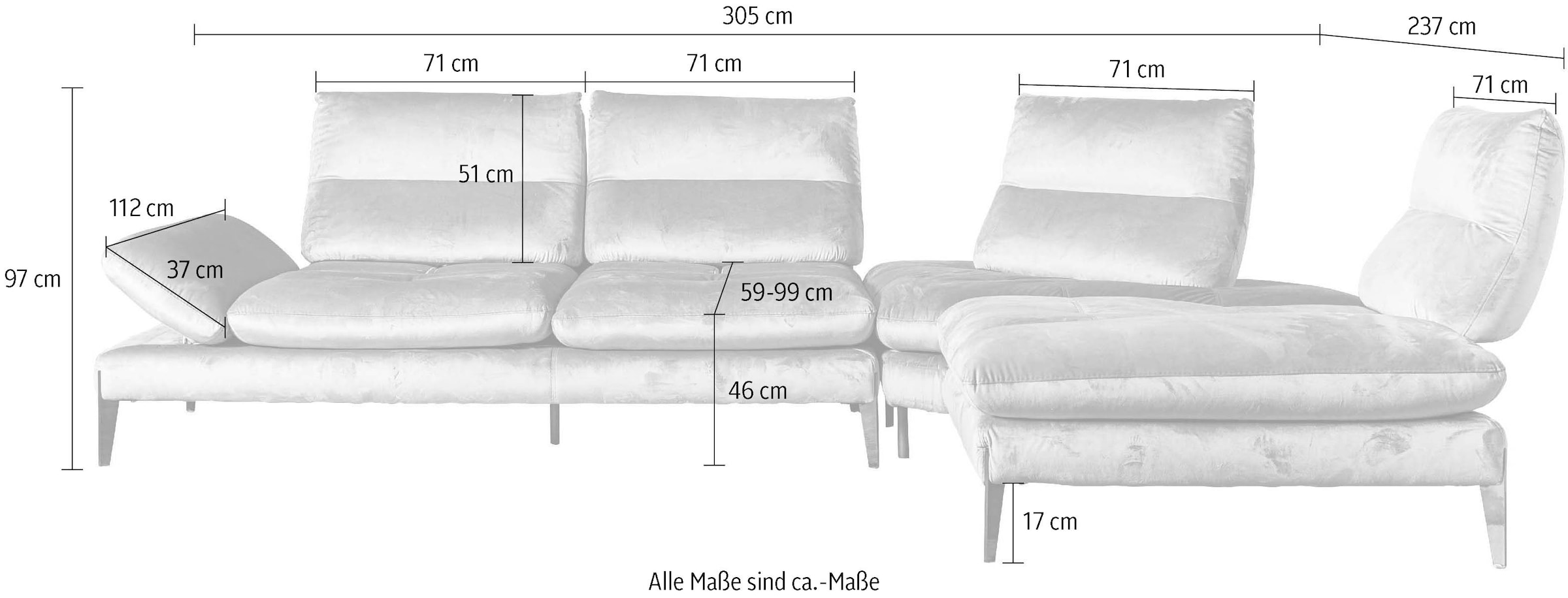 Nicoletti Home Ecksofa »Monnalisa«, Breite 237 cm, mit Sitztiefen- und Armverstellung