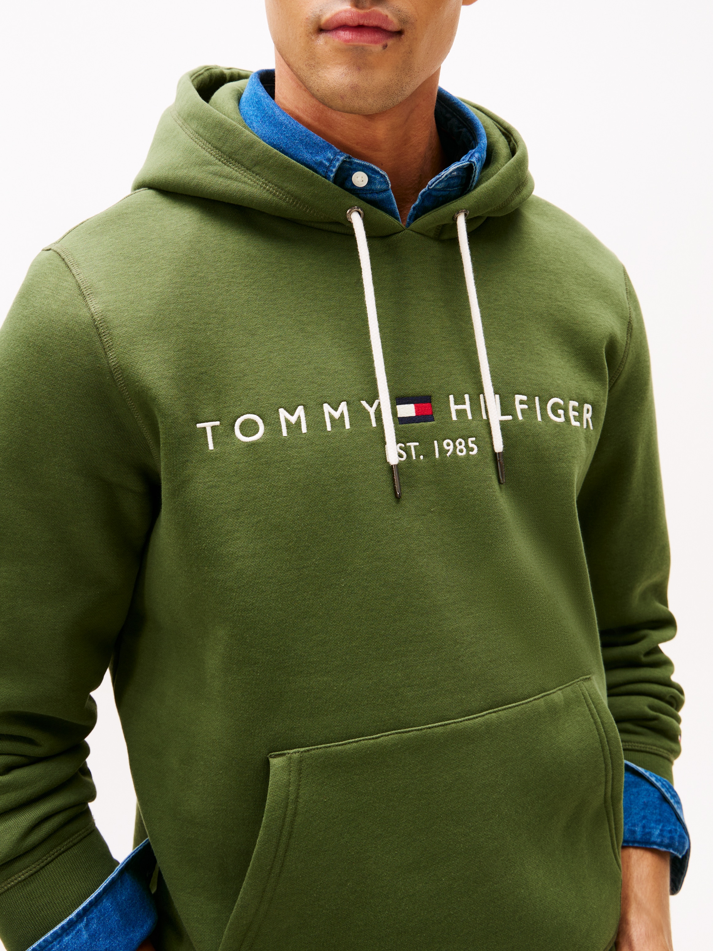 Tommy Hilfiger Kapuzensweatshirt »TOMMY LOGO«, unifarben, casual, regular fit, Baumwollmix, Kapuze
