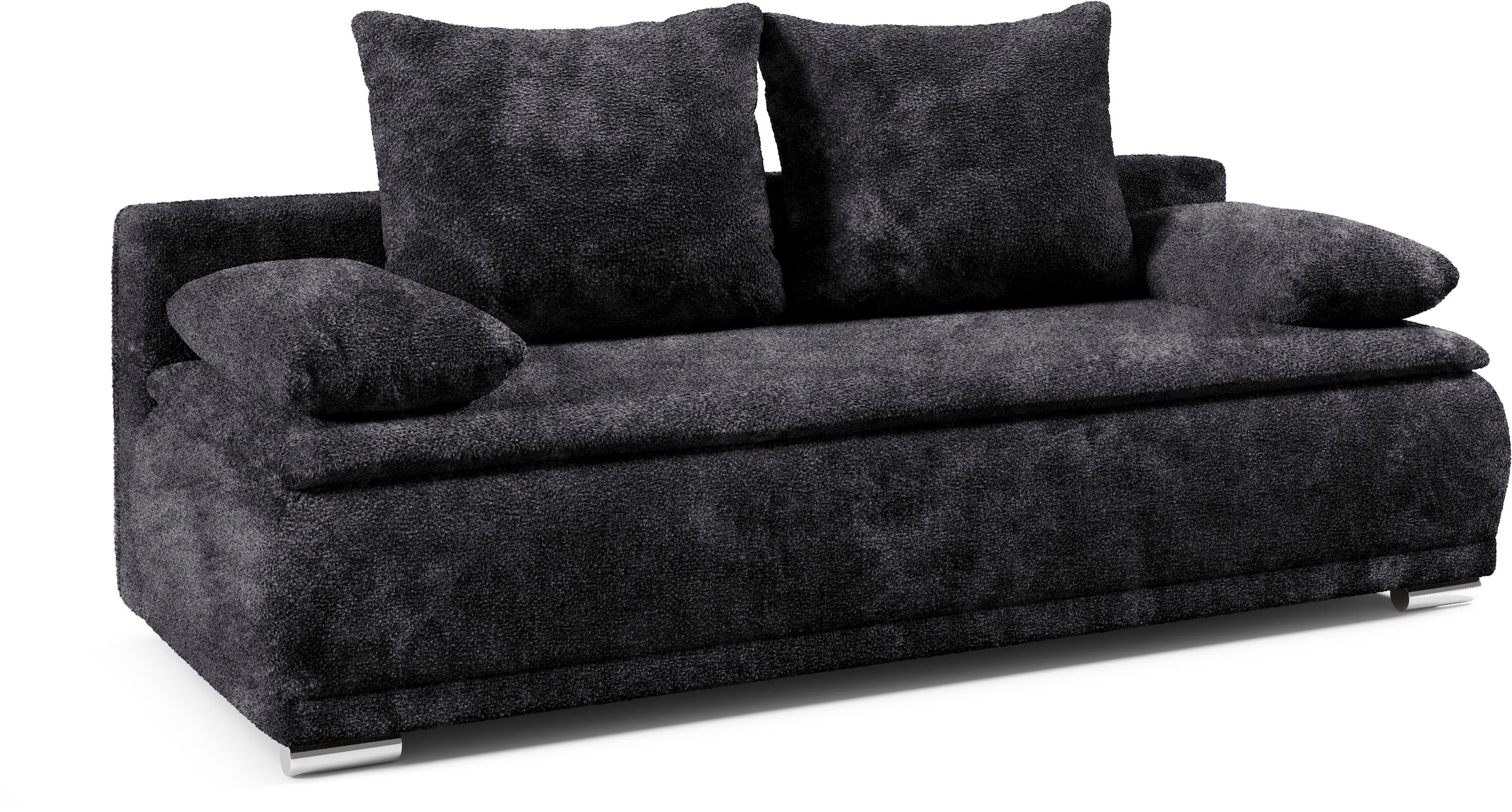 WERK2 Schlafsofa »Biggi, komfortabel & elegant, Schlaffunktion, Bettkasten, Breite 260cm«, inkl. losen Kissen, Bouclé APHRODITE, Anthrazit