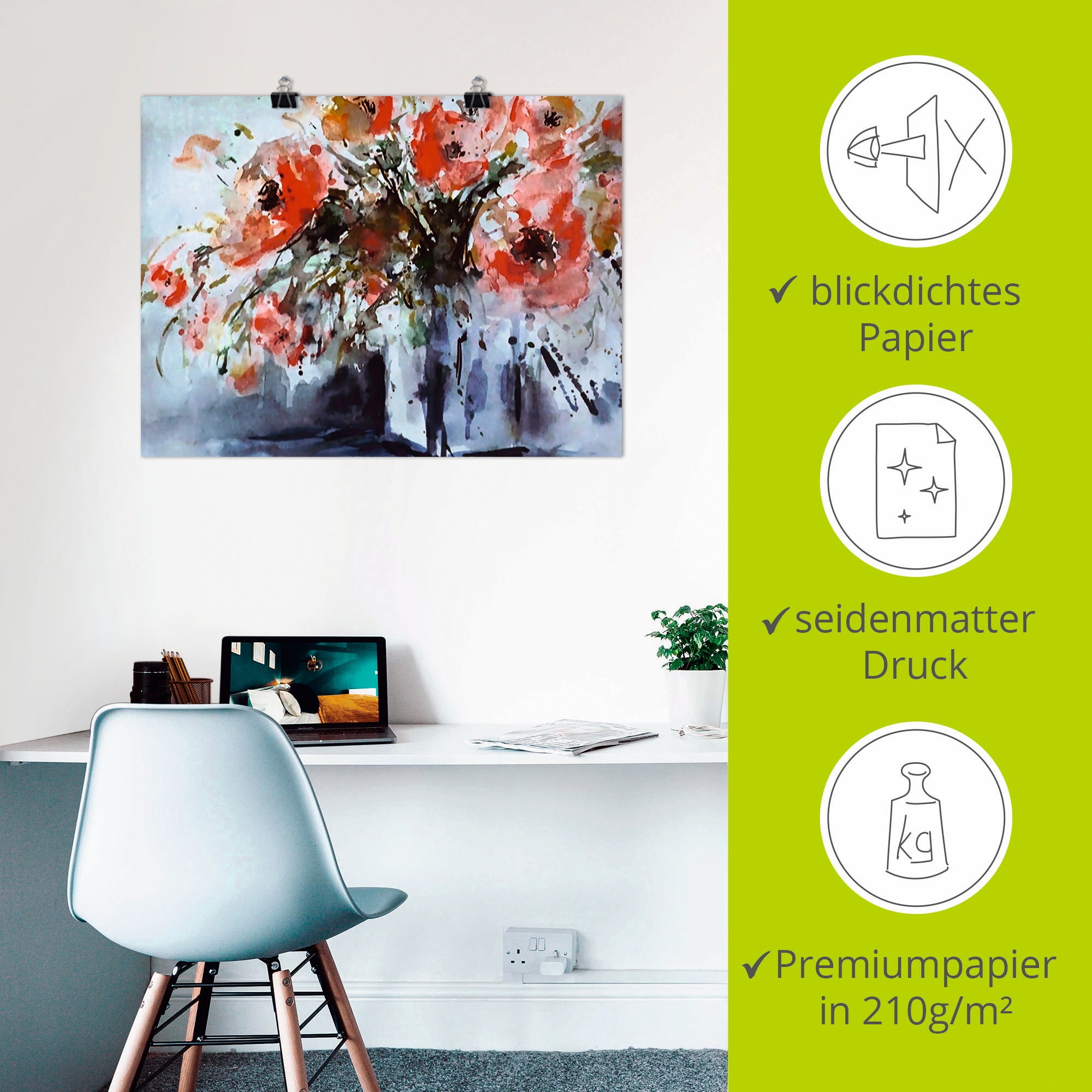 Artland Poster »Mohn in Vase«, Blumen, (1 St.), als Alubild, Leinwandbild, Wandaufkleber oder Poster in versch. Größen