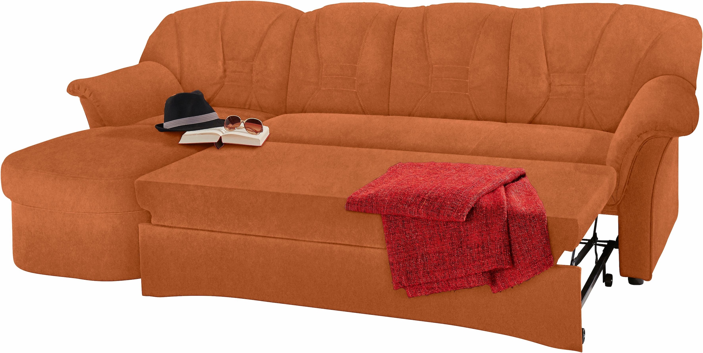 DOMO collection Ecksofa »Elva, zeitlose Formensprache, elegante Rückensteppung, L-Form«, wahlweise mit Bettfunktion und Federkern
