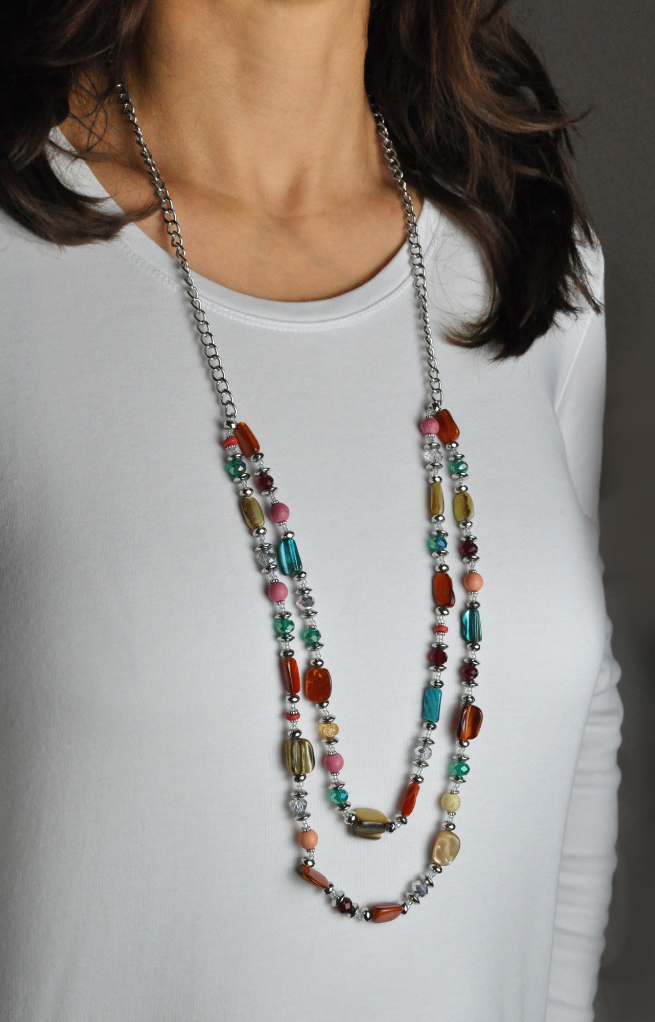 Steuer Lange Kette »Modekette Muschel multi color«