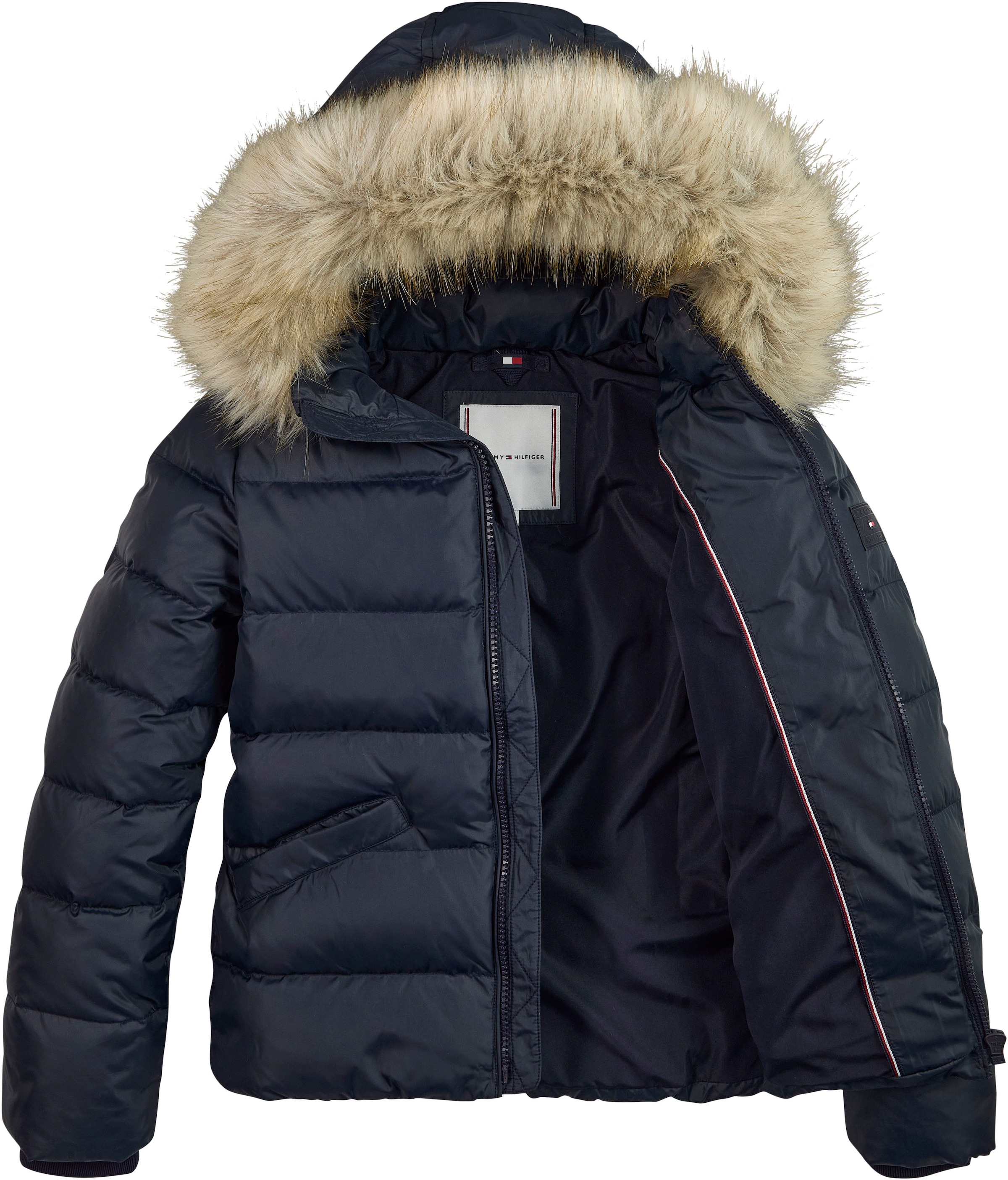 Tommy Hilfiger Steppjacke »ESSENTIAL FUR HOOD JACKET«, mit Kapuze, mit Fellimitat an der Kapuze