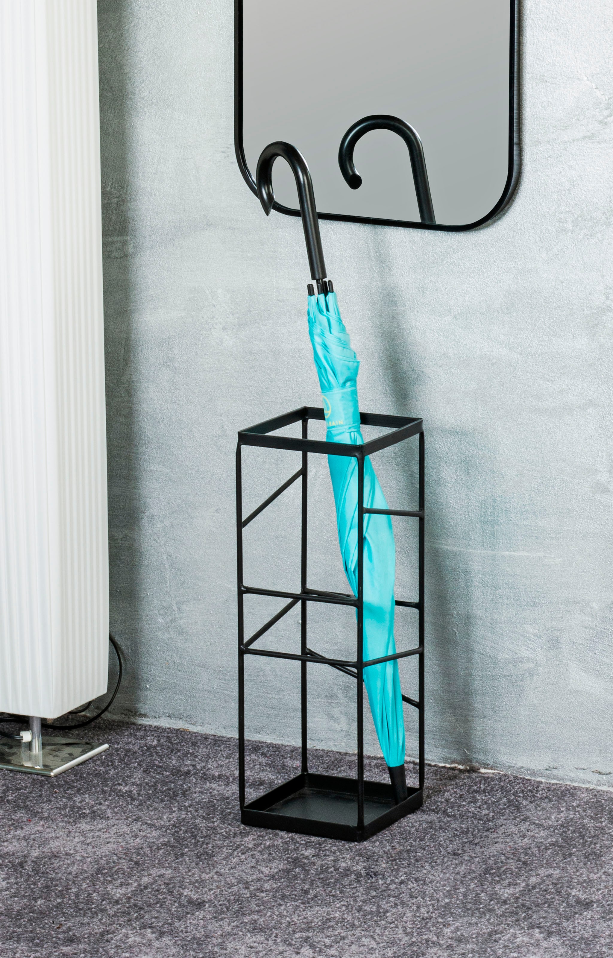 HAKU Schirmständer "Regenschirmständer, Schirmkorb" quadratisch - aus Metall Schwarz - B/T/H 17/17/49 cm
