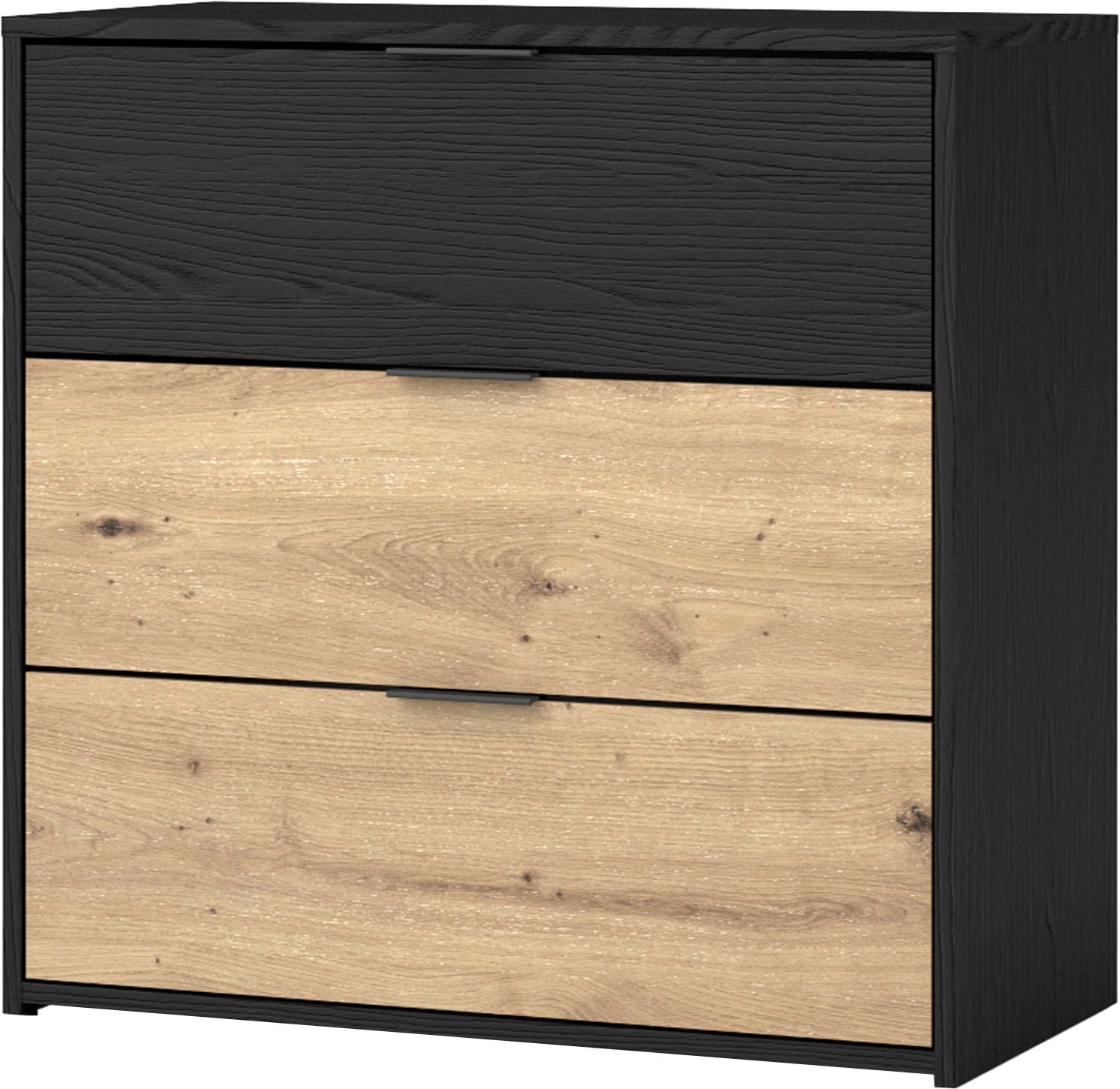 byLIVING Schubkastenkommode »Rimini«, Melamin Eiche schwarz und Artisan Eiche, 3 Schubkästen, Breite 80 cm